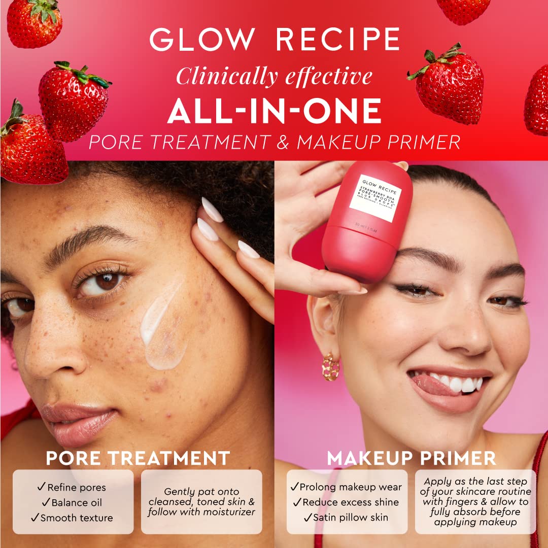 BRILLO GLOW RECIPE BASE DE SUERO BHA DE FRESA, IMPRIMACIÓN MATE BORROSA SIN SILICONA, IMPRIMACIÓN FACIAL MINIMIZADORA - 4
