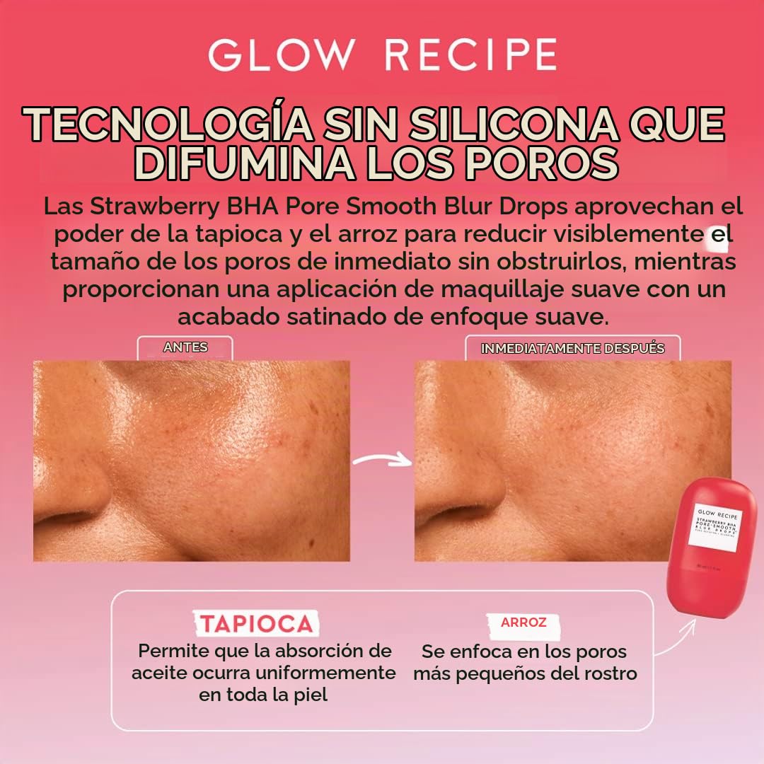 BRILLO GLOW RECIPE BASE DE SUERO BHA DE FRESA, IMPRIMACIÓN MATE BORROSA SIN SILICONA, IMPRIMACIÓN FACIAL MINIMIZADORA - 5