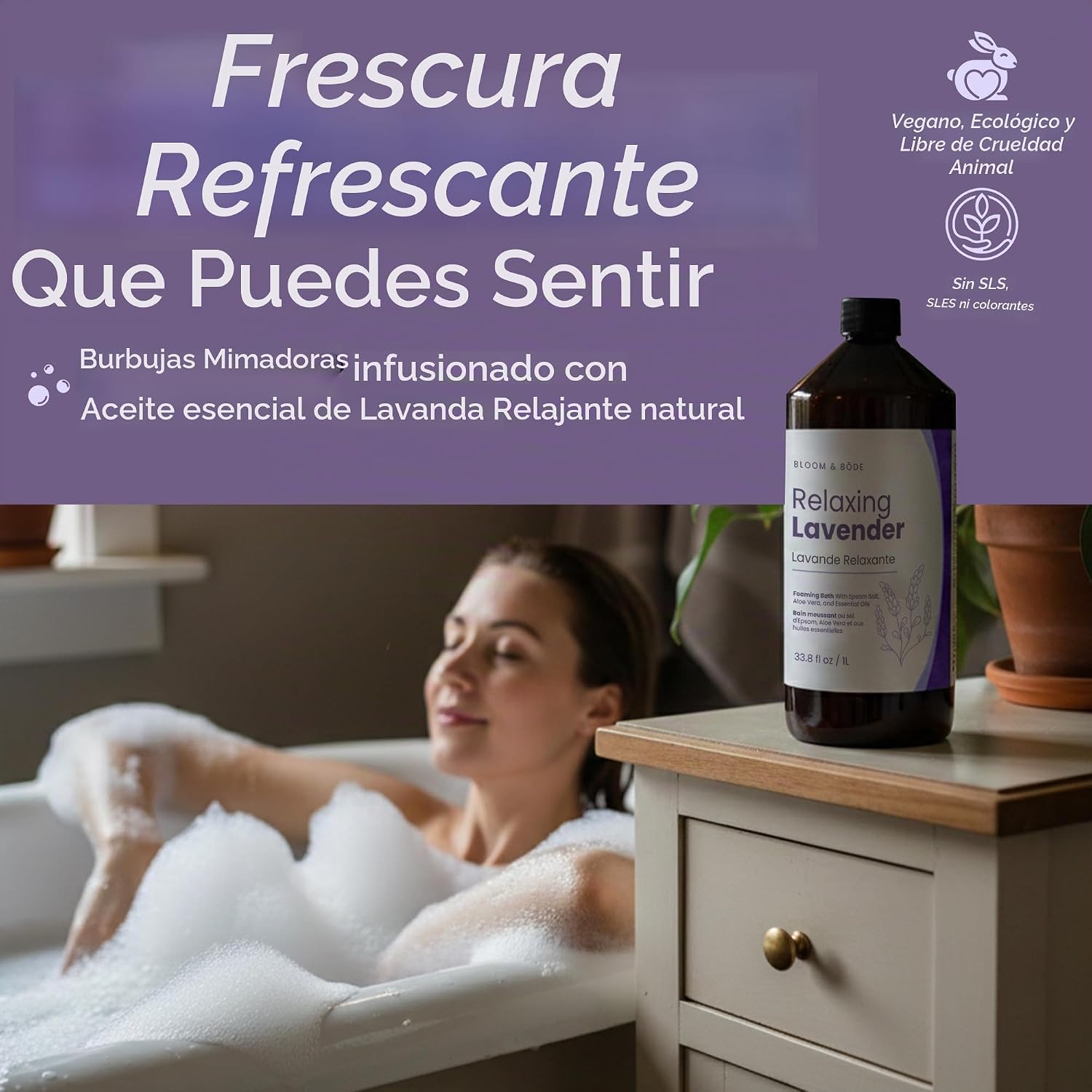BAÑO ESPUMOSO DE LUJO, BAÑO DE BURBUJAS PERFUMADO NATURAL CON ACEITES ESENCIALES Y SAL DE EPSOM, AROMA RELAJANTE DE LAVANDA, - 6
