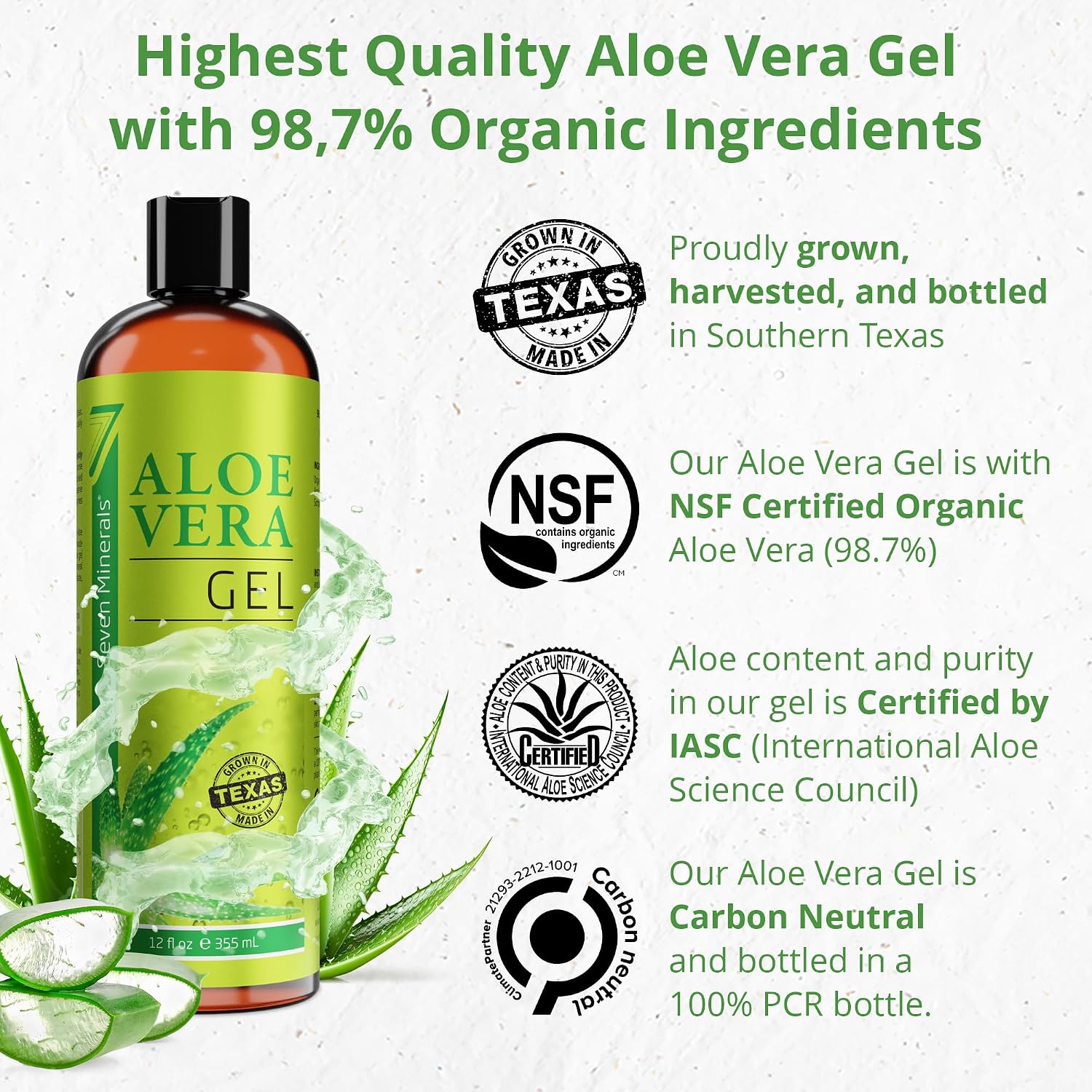 GEL DE ALOE VERA 99 % ORGÁNICO SIN XANTANO, DE RÁPIDA ABSORCIÓN, SIN RESIDUOS. FABRICADO EN ESTADOS UNIDOS. FÓRMULA - 2