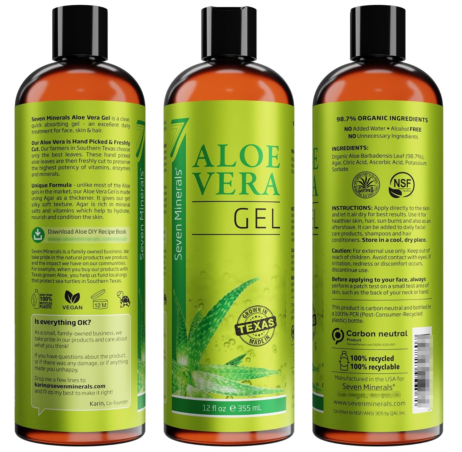 GEL DE ALOE VERA 99 % ORGÁNICO SIN XANTANO, DE RÁPIDA ABSORCIÓN, SIN RESIDUOS. FABRICADO EN ESTADOS UNIDOS. FÓRMULA - 6