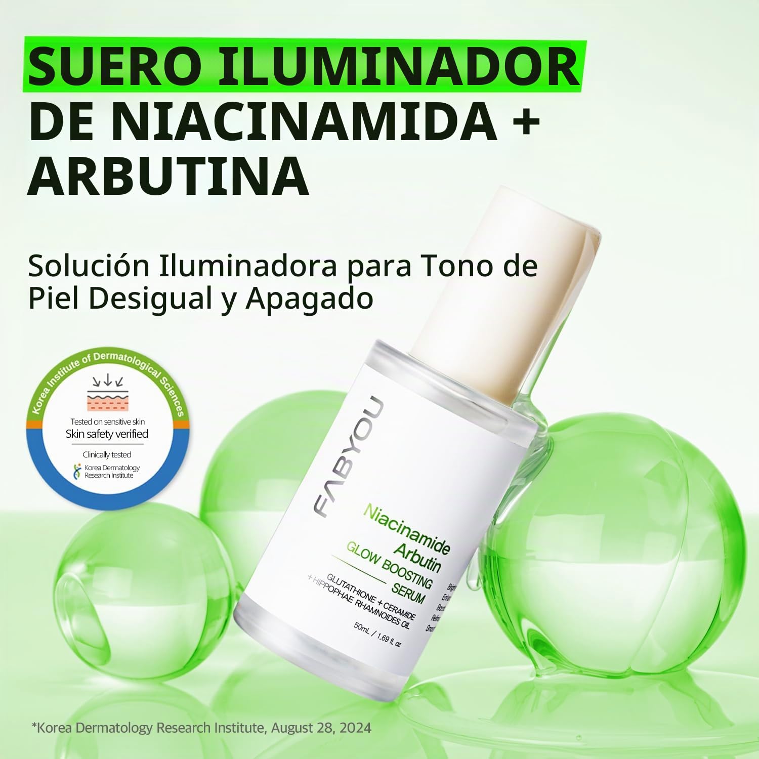 NIACINAMIDE ARBUTIN BRILLO GLOW BOOSTING SÉRUM FACIAL CONCENTRADO 1.69 FL OZ VIDRIO COREANO PARA EL CUIDADO DE LA PIEL, - 2