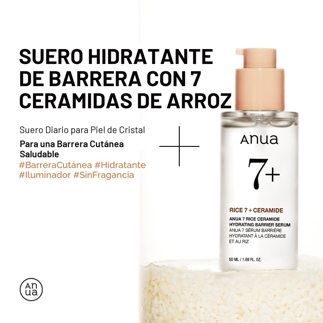 ANUA RICE CERAMIDE 7 SUERO HIDRATANTE DE BARRERA, SUERO HIDRATANTE PARA LA CARA, ARROZ, ÁCIDO HIALURÓNICO, NIACINAMIDA, SIN - 2