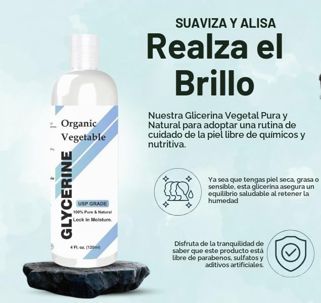 RASLOK GLICERINA VEGETAL 100% PURA Y NATURAL PARA PIEL Y CABELLO CUIDADO VERSÁTIL DE LA PIEL, SUAVIZANTE E HIDRATANTE, 4 FL - 2