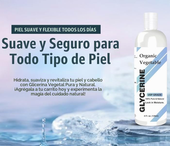 RASLOK GLICERINA VEGETAL 100% PURA Y NATURAL PARA PIEL Y CABELLO CUIDADO VERSÁTIL DE LA PIEL, SUAVIZANTE E HIDRATANTE, 4 FL - 5