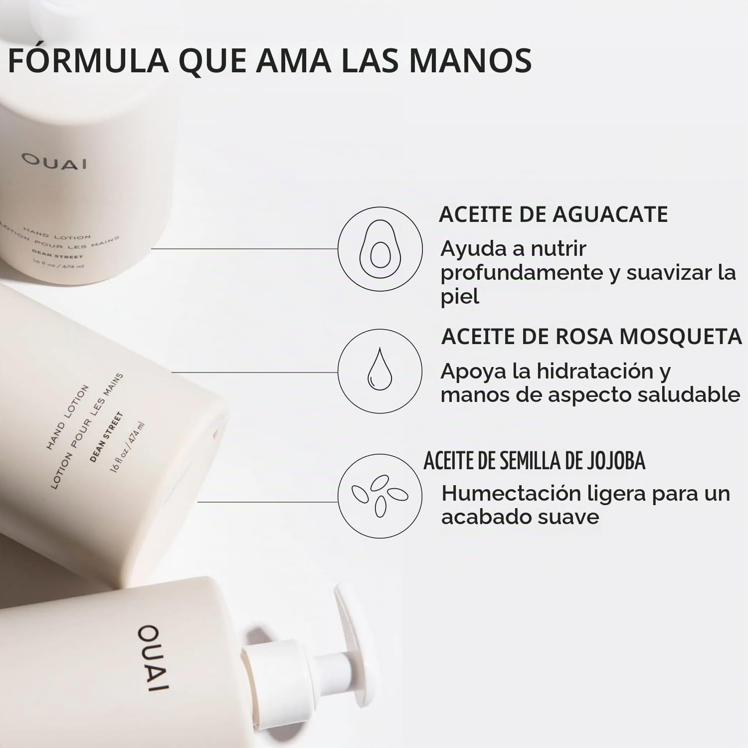 OUAI LOCIÓN DE MANOS - LOCIÓN LIGERA E HIDRATANTE DIARIA PARA PIEL SECA - HECHA CON AGUACATE, ACEITE DE ROSA MOSQUETA - 4