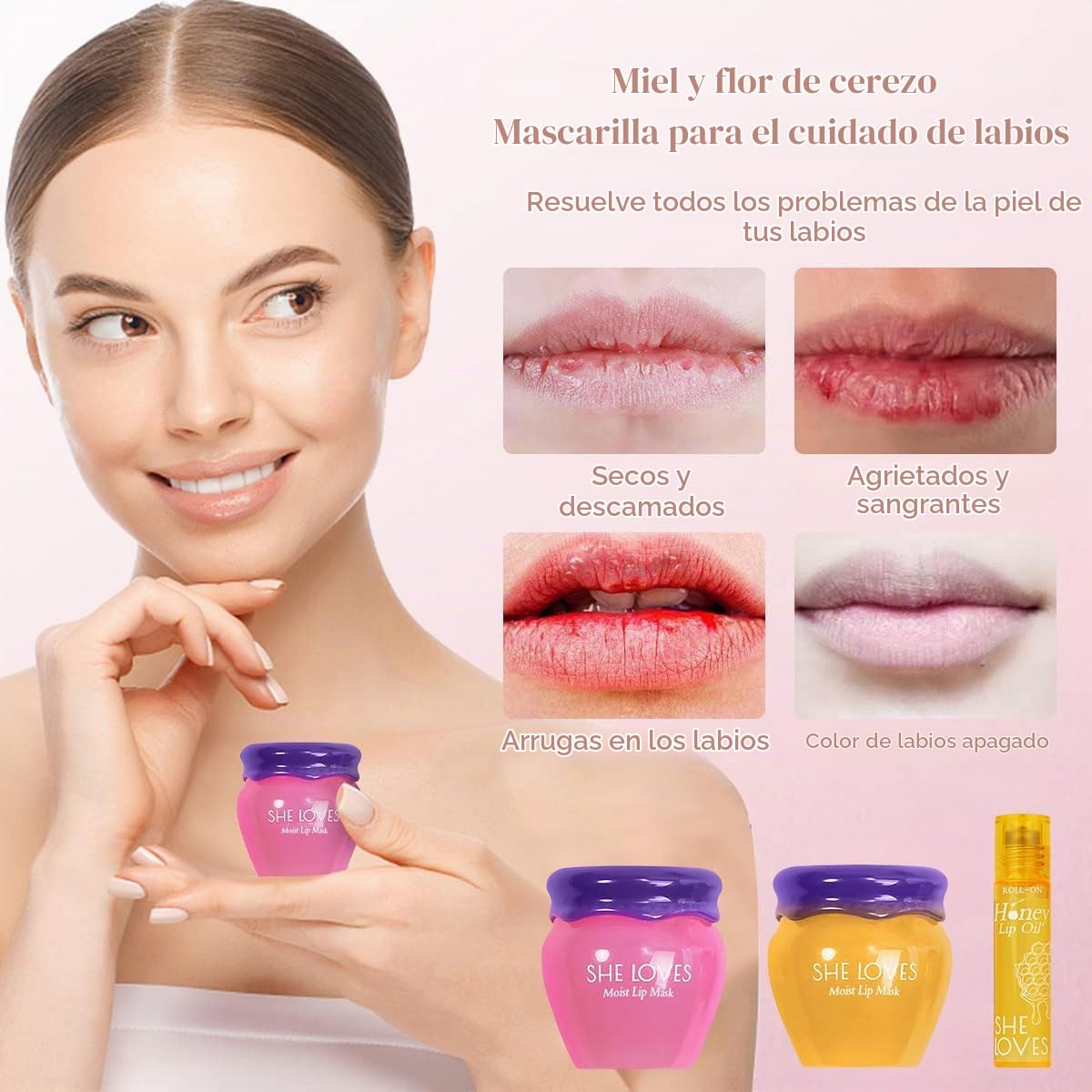 2 PIEZAS MĂSCARA LABIAL NOCTURNA, BĂLSAMO LABIAL REPARADOR DE DĂA Y NOCHE CON MIEL Y SAKURA, BĂLSAMO DE ABEJA PARA DIFUMINAR - 3