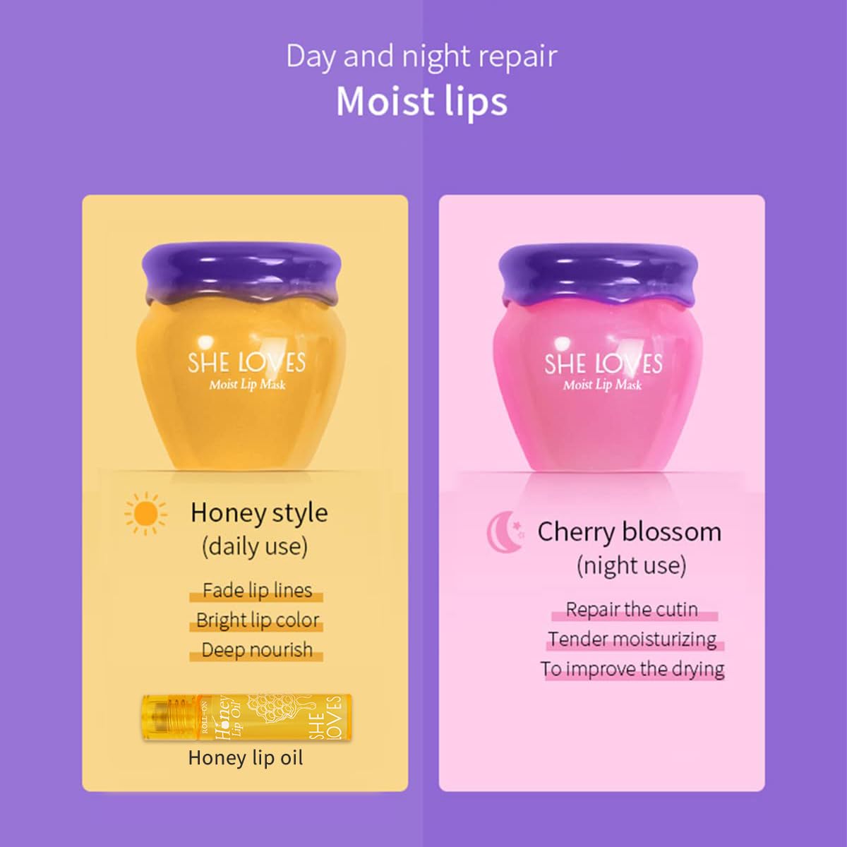 2 PIEZAS MĂSCARA LABIAL NOCTURNA, BĂLSAMO LABIAL REPARADOR DE DĂA Y NOCHE CON MIEL Y SAKURA, BĂLSAMO DE ABEJA PARA DIFUMINAR - 5