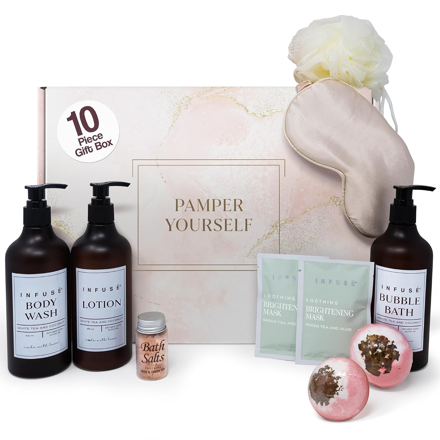 CAJA DE REGALO DE SPA DE 10 PIEZAS PARA MUJER, JUEGO DE CUIDADO PERSONAL CON MÁSCARA DE OJOS, LUFA, BOMBAS DE BAÑO, MÁSCARAS - 1