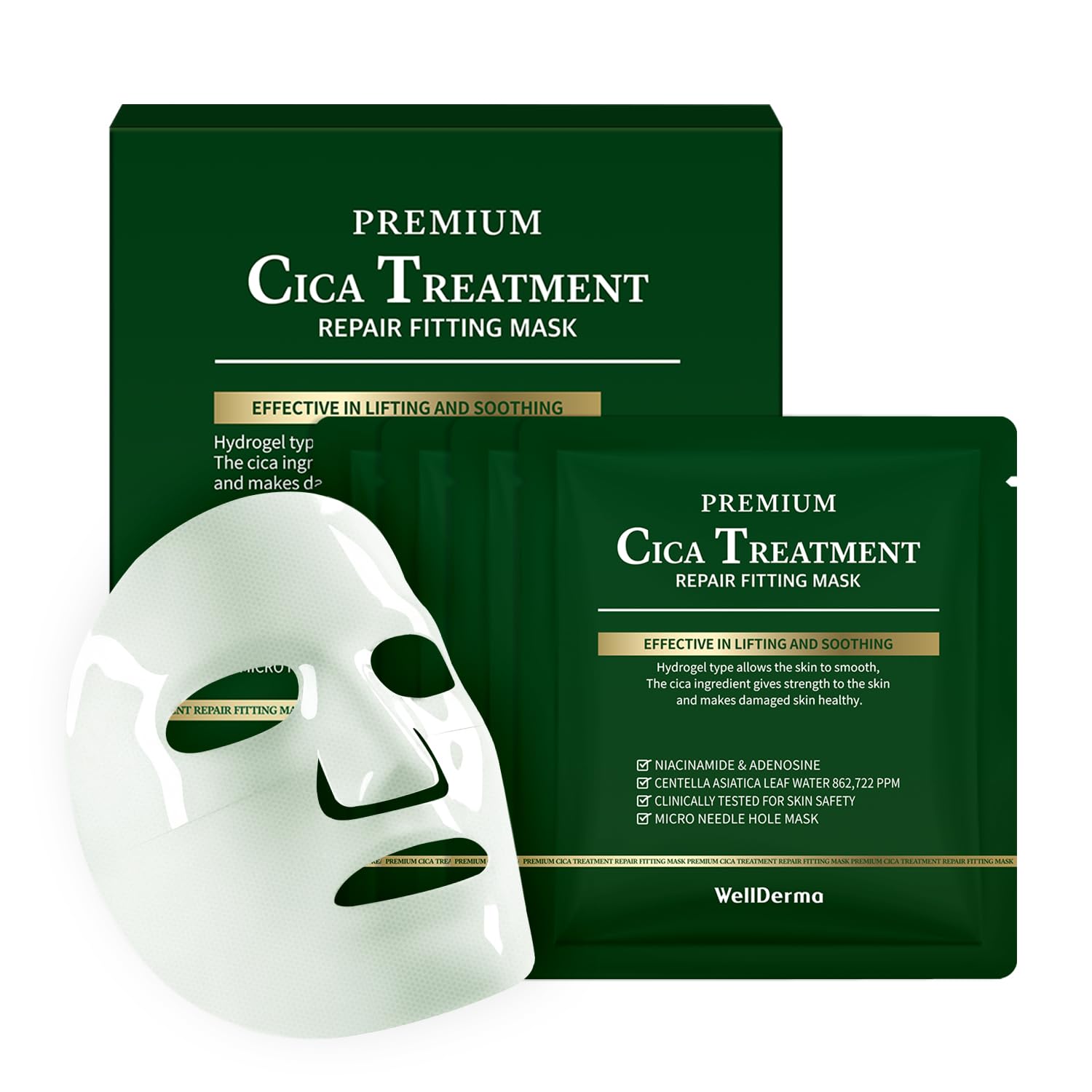 WELLDERMA MASCARILLA DE HIDROGEL DE TRATAMIENTO DE CICA PREMIUM, 0.88 OZ X 4 HOJAS, MASCARILLA DE HIDROGEL CALMANTE E - 1