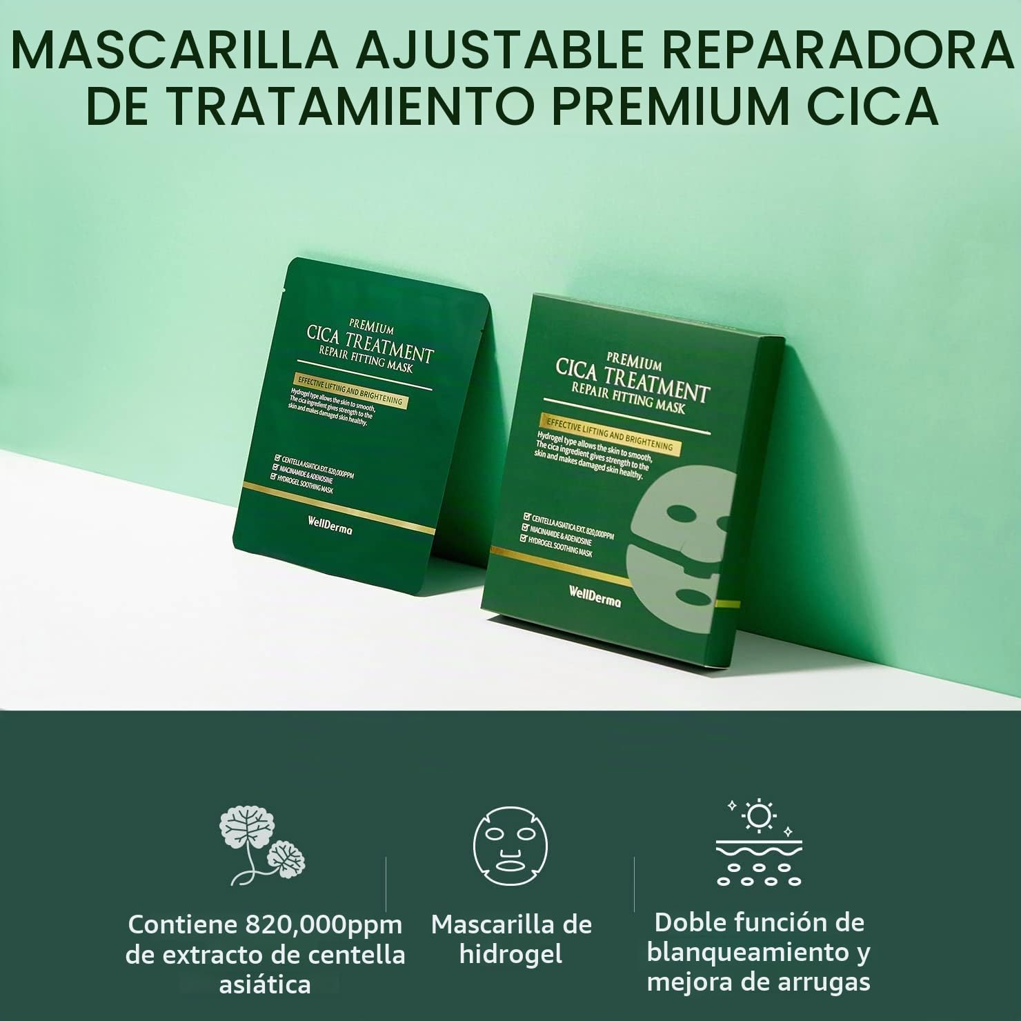 WELLDERMA MASCARILLA DE HIDROGEL DE TRATAMIENTO DE CICA PREMIUM, 0.88 OZ X 4 HOJAS, MASCARILLA DE HIDROGEL CALMANTE E - 6