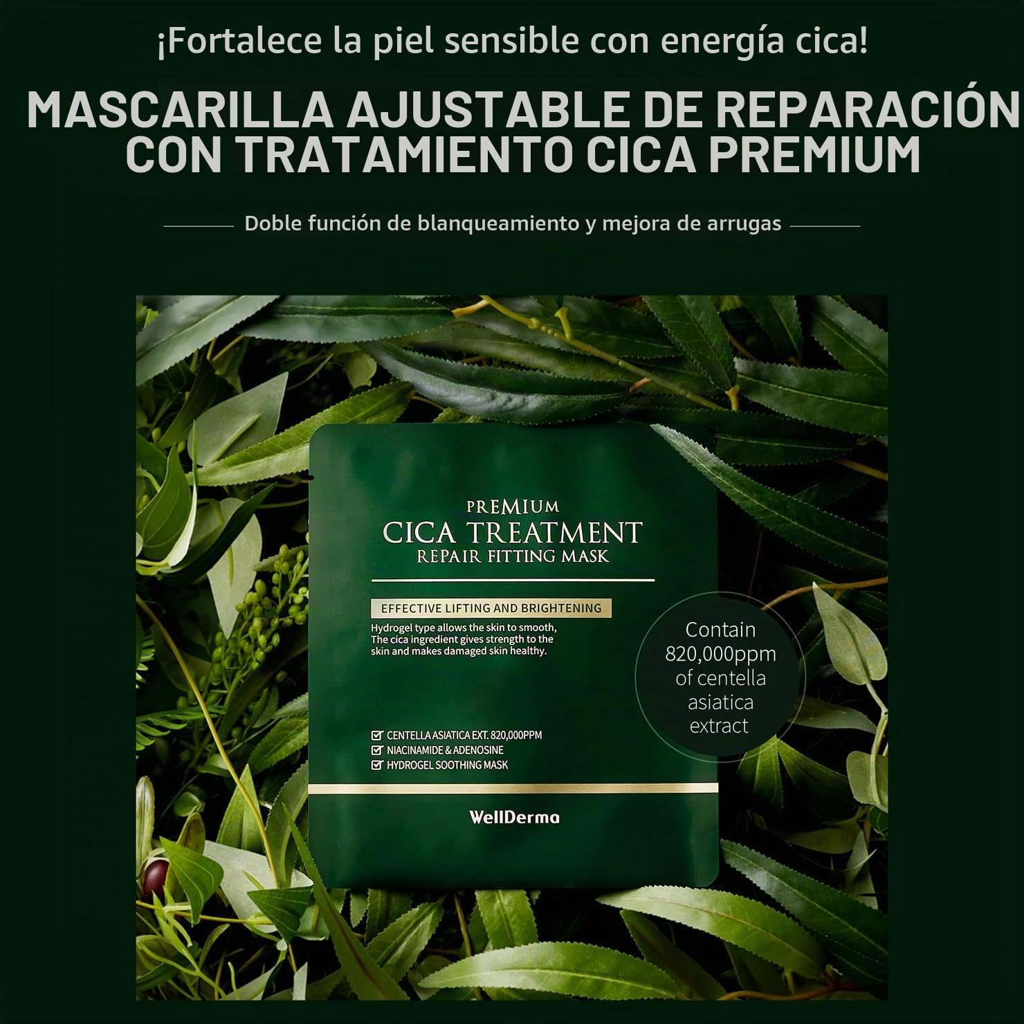 WELLDERMA MASCARILLA DE HIDROGEL DE TRATAMIENTO DE CICA PREMIUM, 0.88 OZ X 4 HOJAS, MASCARILLA DE HIDROGEL CALMANTE E - 7