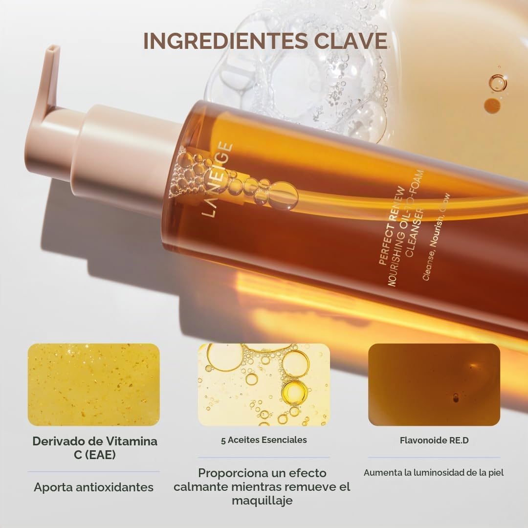 LANEIGE PERFECT RENEW LIMPIADOR NUTRITIVO DE ACEITE A ESPUMA: LAVADO FACIAL ANTIENVEJECIMIENTO 2 EN 1 PARA UN BRILLO - 3