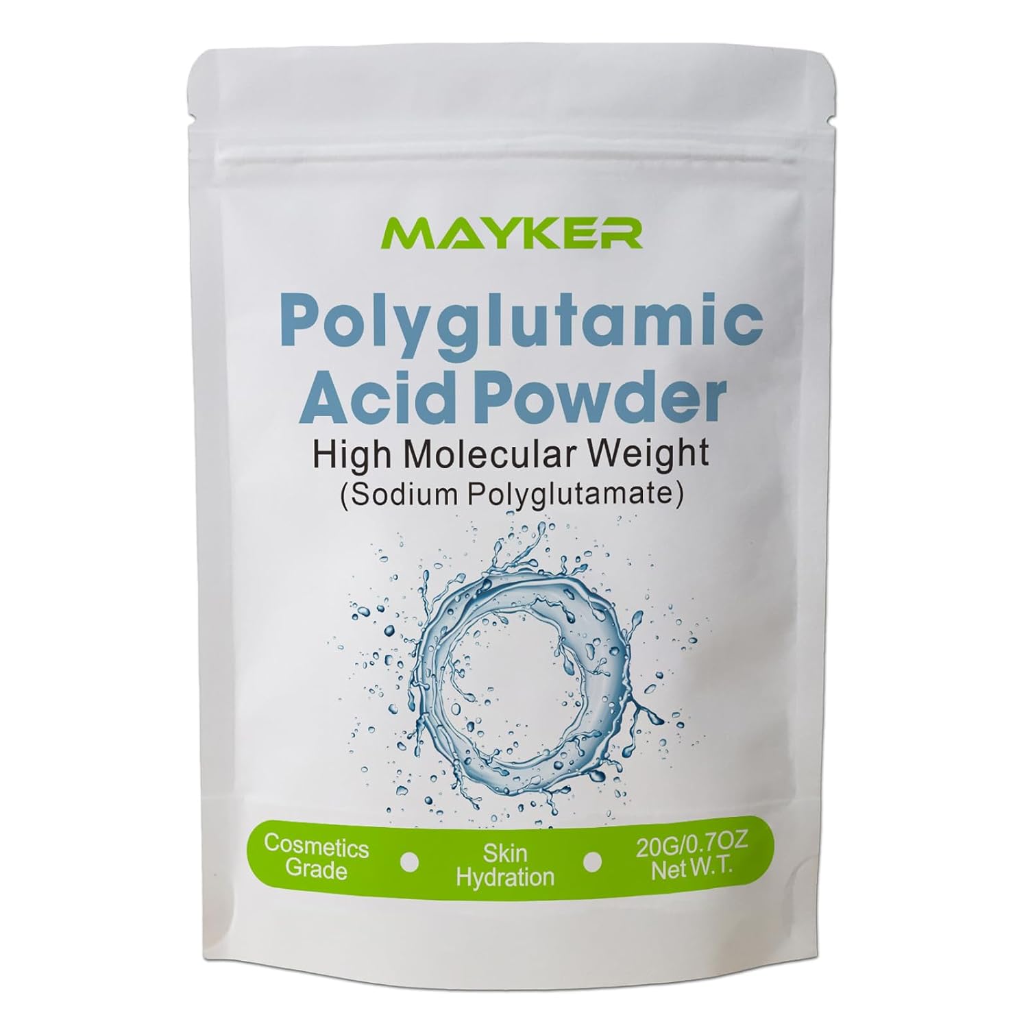 MAYKER POLVO DE ÁCIDO POLIGLUTÁMICO PURO, 0.70 ONZAS, ALTO PESO MOLECULAR, HUMECTANTE COSMÉTICO PARA SUEROS HIDRATANTES - 1