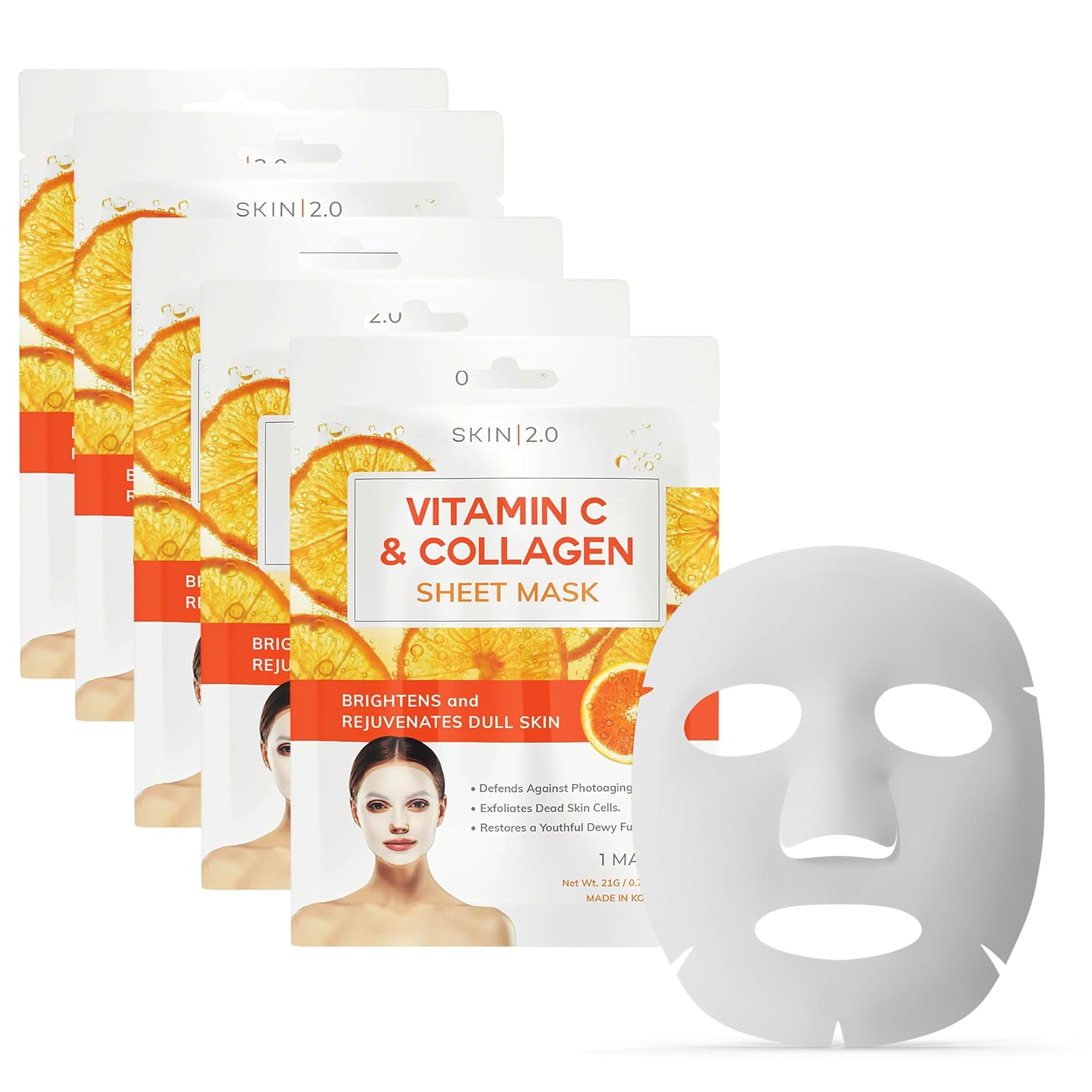 SKIN 2.0 MÁSCARA EN HOJA DE VITAMINA C Y COLÁGENO - REDUCTORA DE ARRUGAS, MANCHAS DE LA EDAD Y ANTIENVEJECIMIENTO, - 1