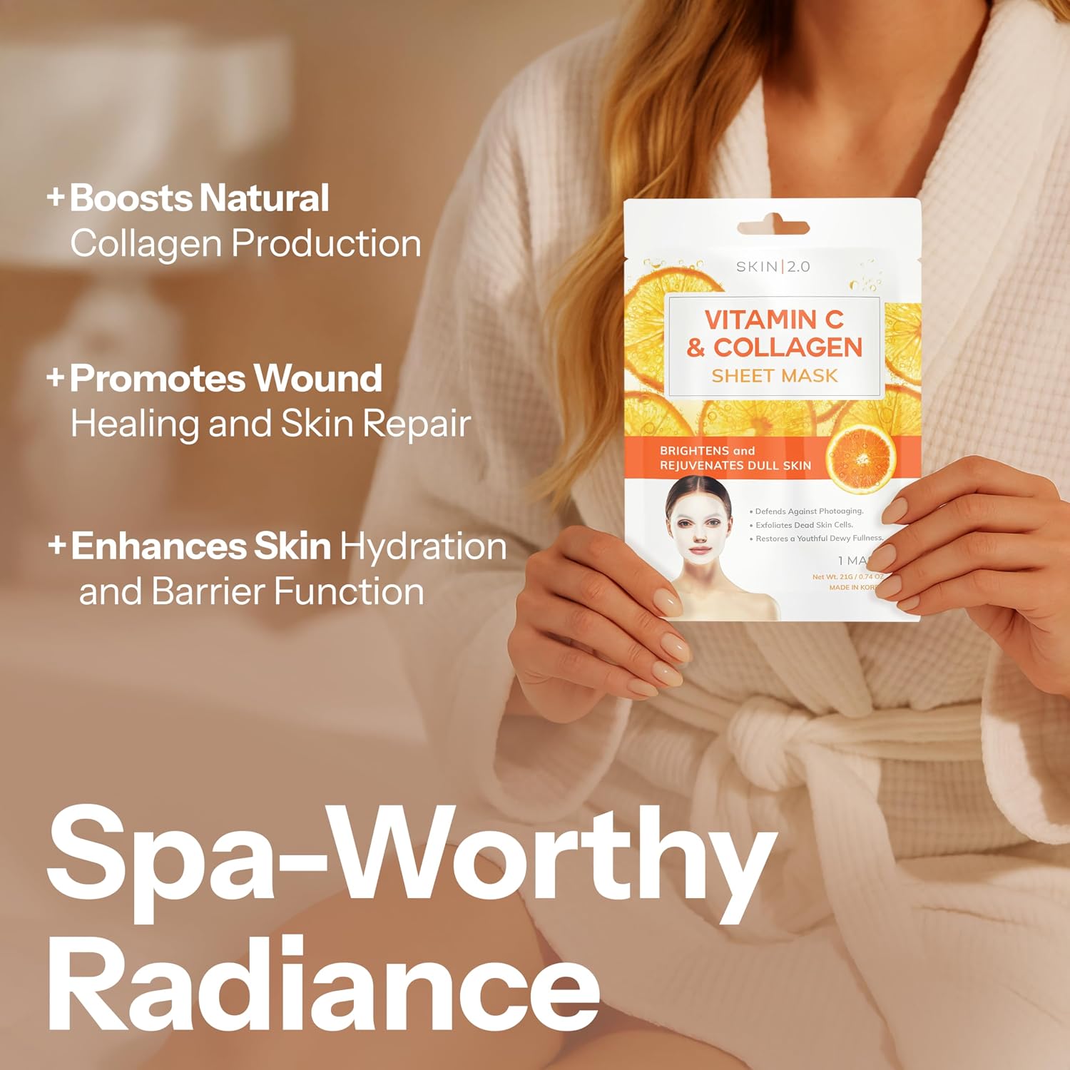 SKIN 2.0 MÁSCARA EN HOJA DE VITAMINA C Y COLÁGENO - REDUCTORA DE ARRUGAS, MANCHAS DE LA EDAD Y ANTIENVEJECIMIENTO, - 5
