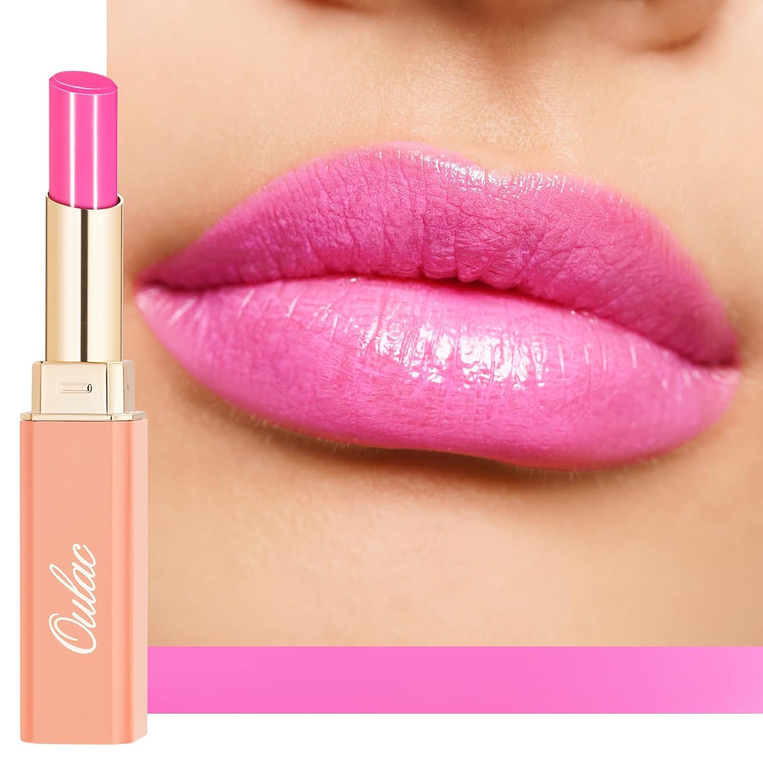 OULAC LÁPIZ LABIAL ROSA HIDRATANTE BRILLO PARA MUJER, BÁLSAMO LABIAL TEÑIDO ROSA BRILLANTE 2 EN 1, LÁPIZ LABIAL HIDRATANTE - 1