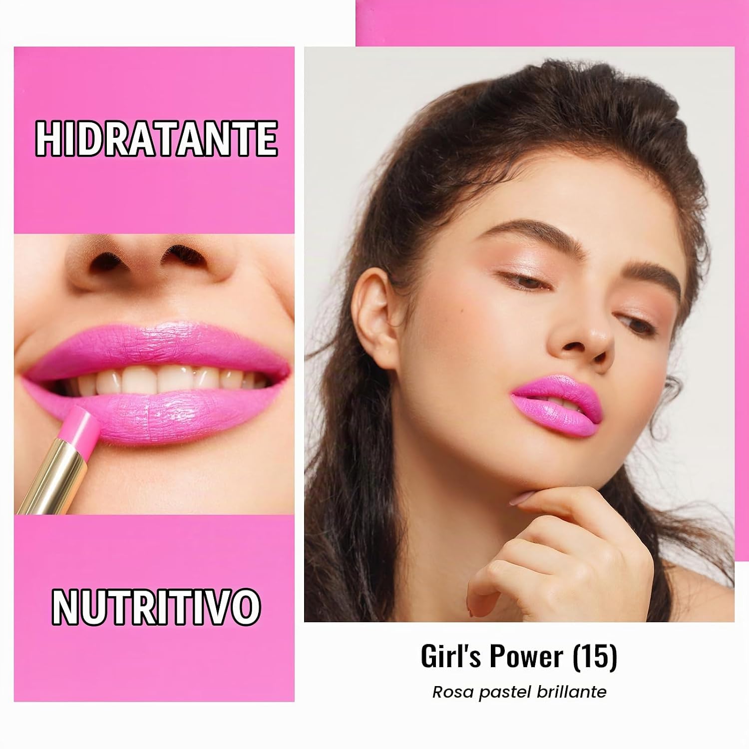 OULAC LÁPIZ LABIAL ROSA HIDRATANTE BRILLO PARA MUJER, BÁLSAMO LABIAL TEÑIDO ROSA BRILLANTE 2 EN 1, LÁPIZ LABIAL HIDRATANTE - 2