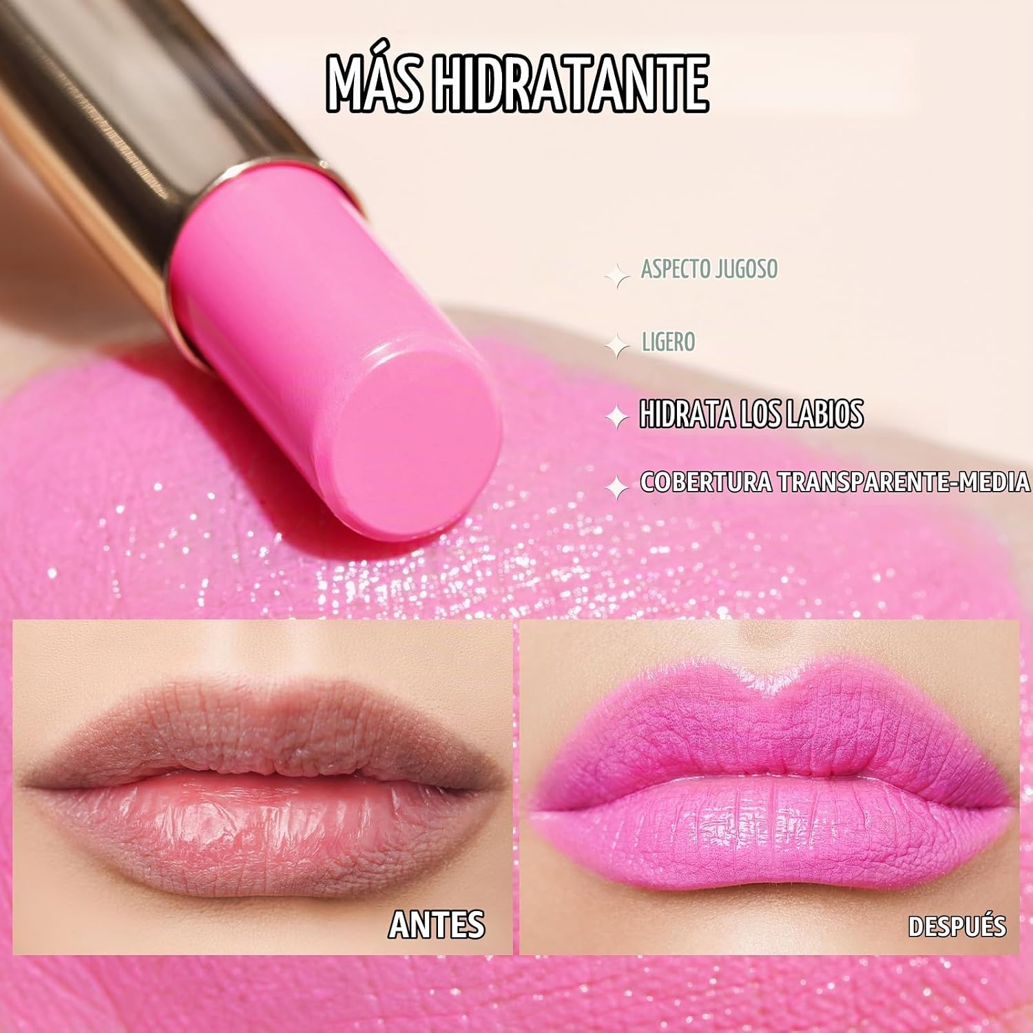 OULAC LÁPIZ LABIAL ROSA HIDRATANTE BRILLO PARA MUJER, BÁLSAMO LABIAL TEÑIDO ROSA BRILLANTE 2 EN 1, LÁPIZ LABIAL HIDRATANTE - 3