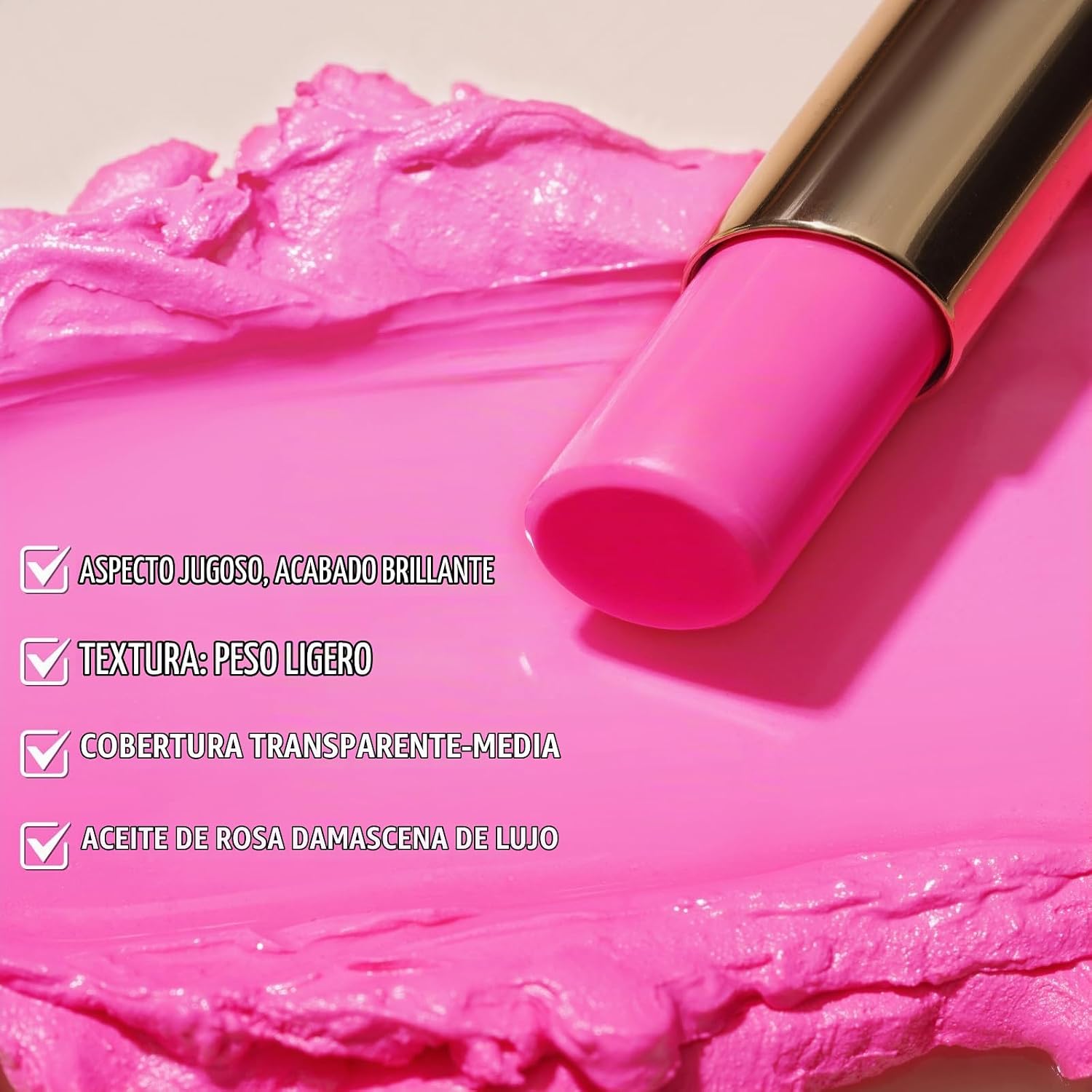 OULAC LÁPIZ LABIAL ROSA HIDRATANTE BRILLO PARA MUJER, BÁLSAMO LABIAL TEÑIDO ROSA BRILLANTE 2 EN 1, LÁPIZ LABIAL HIDRATANTE - 4