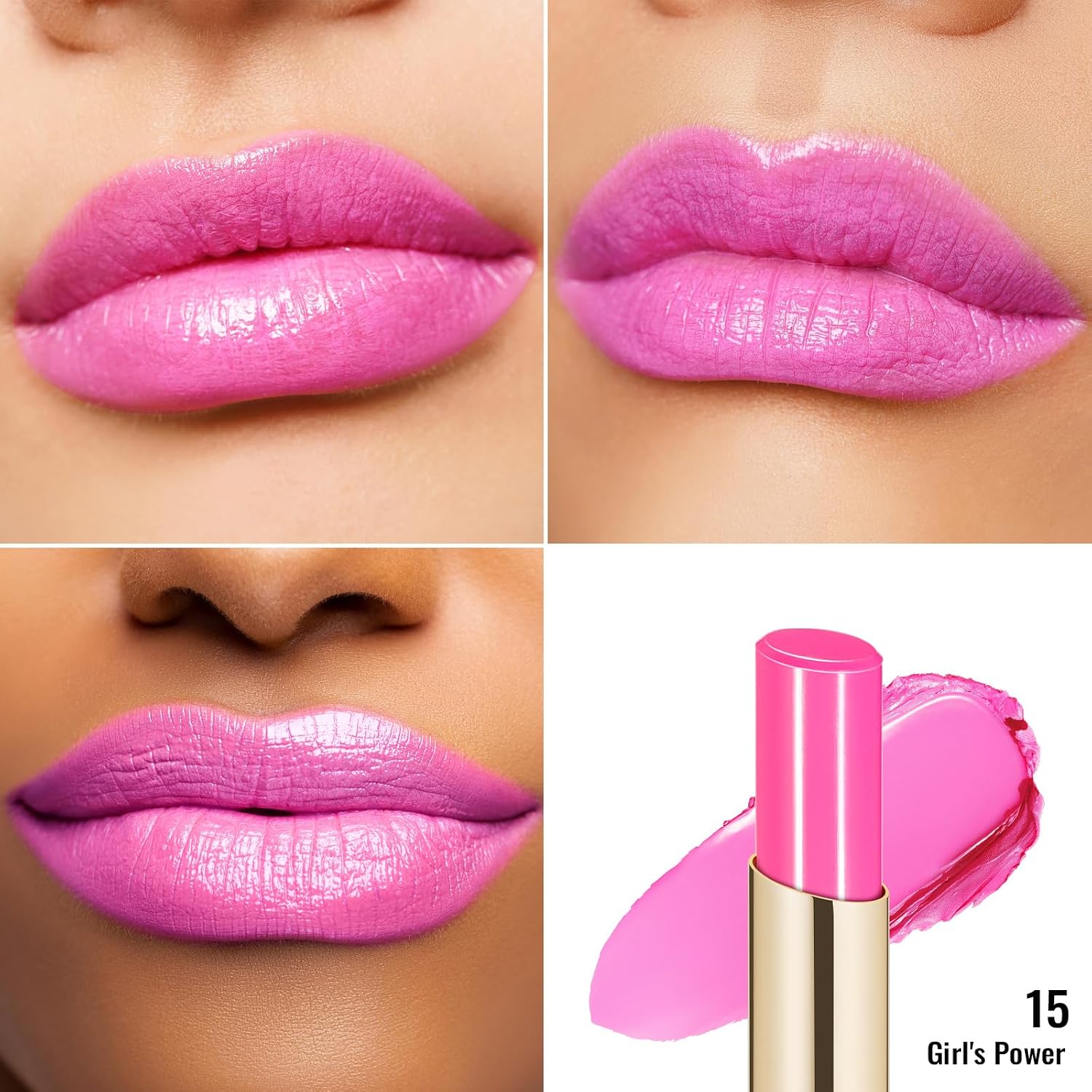 OULAC LÁPIZ LABIAL ROSA HIDRATANTE BRILLO PARA MUJER, BÁLSAMO LABIAL TEÑIDO ROSA BRILLANTE 2 EN 1, LÁPIZ LABIAL HIDRATANTE - 5