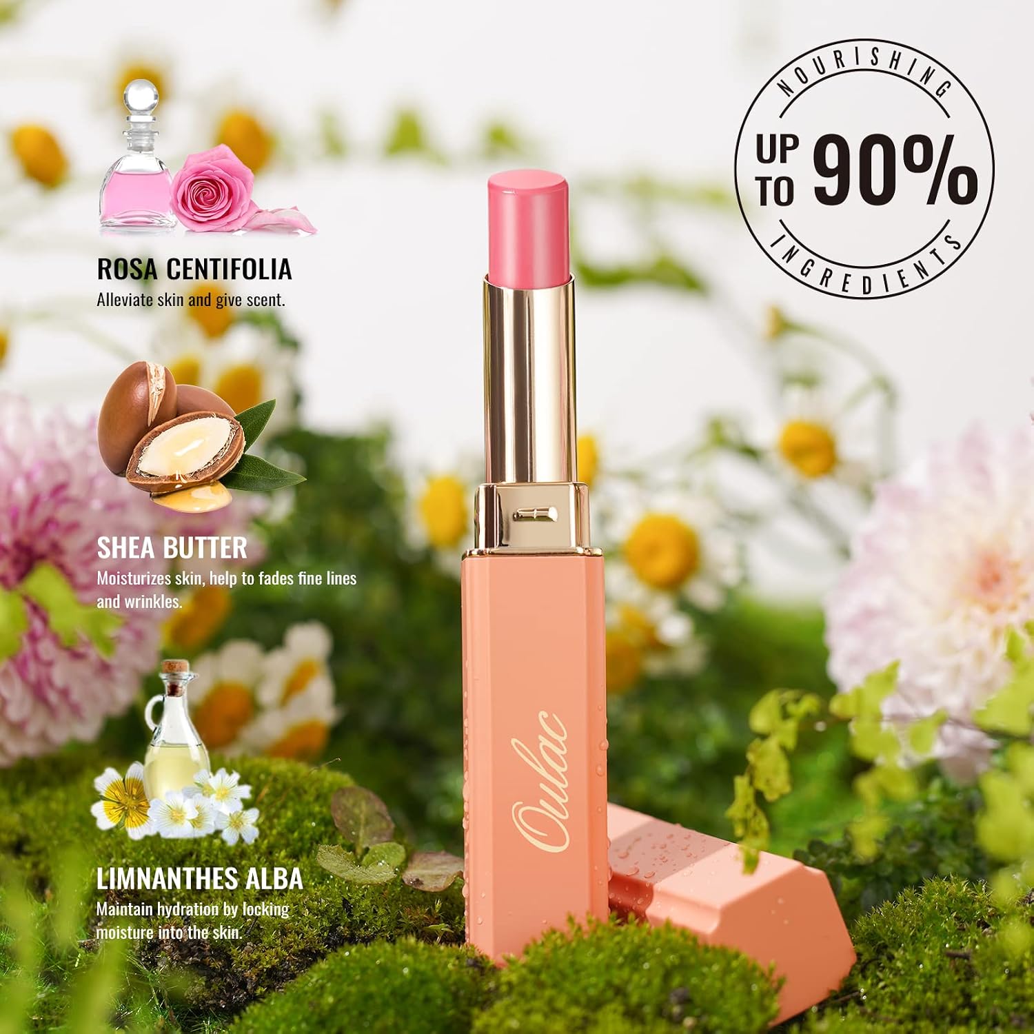 OULAC LÁPIZ LABIAL ROSA HIDRATANTE BRILLO PARA MUJER, BÁLSAMO LABIAL TEÑIDO ROSA BRILLANTE 2 EN 1, LÁPIZ LABIAL HIDRATANTE - 7