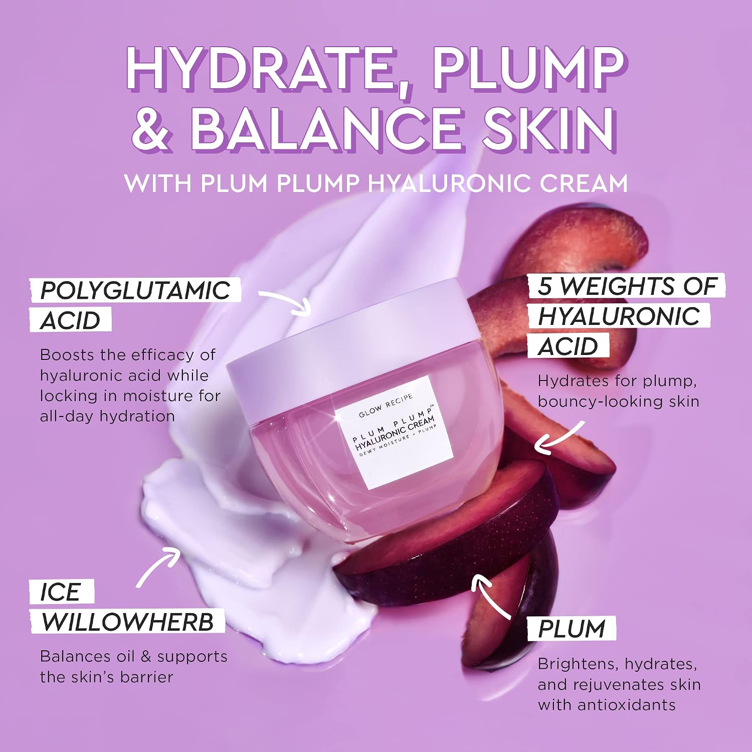 BRILLO GLOW RECIPE PLUM PLUMP - CREMA FACIAL CON ÁCIDO HIALURÓNICO, CREMA HIDRATANTE, REAFIRMANTE Y VOLUMINIZADORA FACIAL - 3