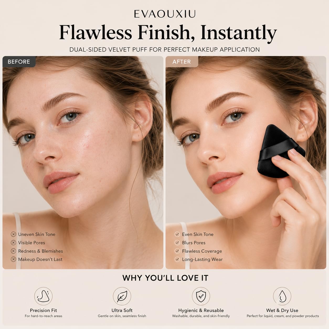 2 PIEZAS EVAOUXIU ESPONJAS TRIANGULARES PARA POLVO FACIAL, ESPONJAS SUAVES Y MULLIDAS PARA MAQUILLAJE, ESPONJAS COSMÉTICAS - 4