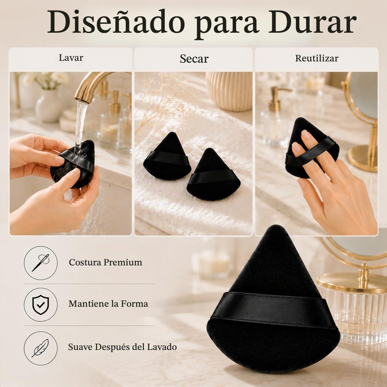 2 PIEZAS EVAOUXIU ESPONJAS TRIANGULARES PARA POLVO FACIAL, ESPONJAS SUAVES Y MULLIDAS PARA MAQUILLAJE, ESPONJAS COSMÉTICAS - 5