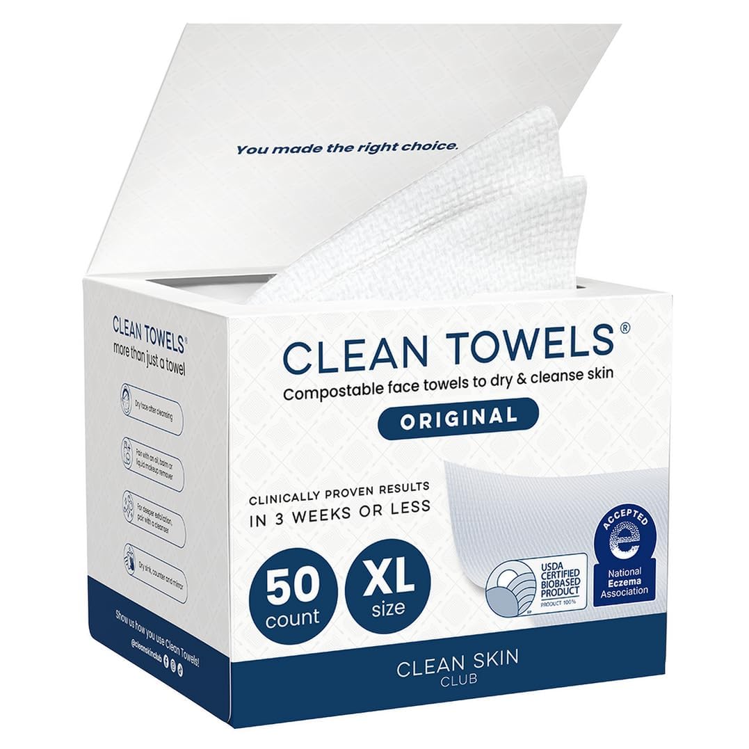 CLEAN SKIN CLUB CLEAN TOWELS XL , TOALLA FACIAL 100% USDA BIOBASED, TOALLA FACIAL DESECHABLE, ACEPTADA POR ECZEMA - 1