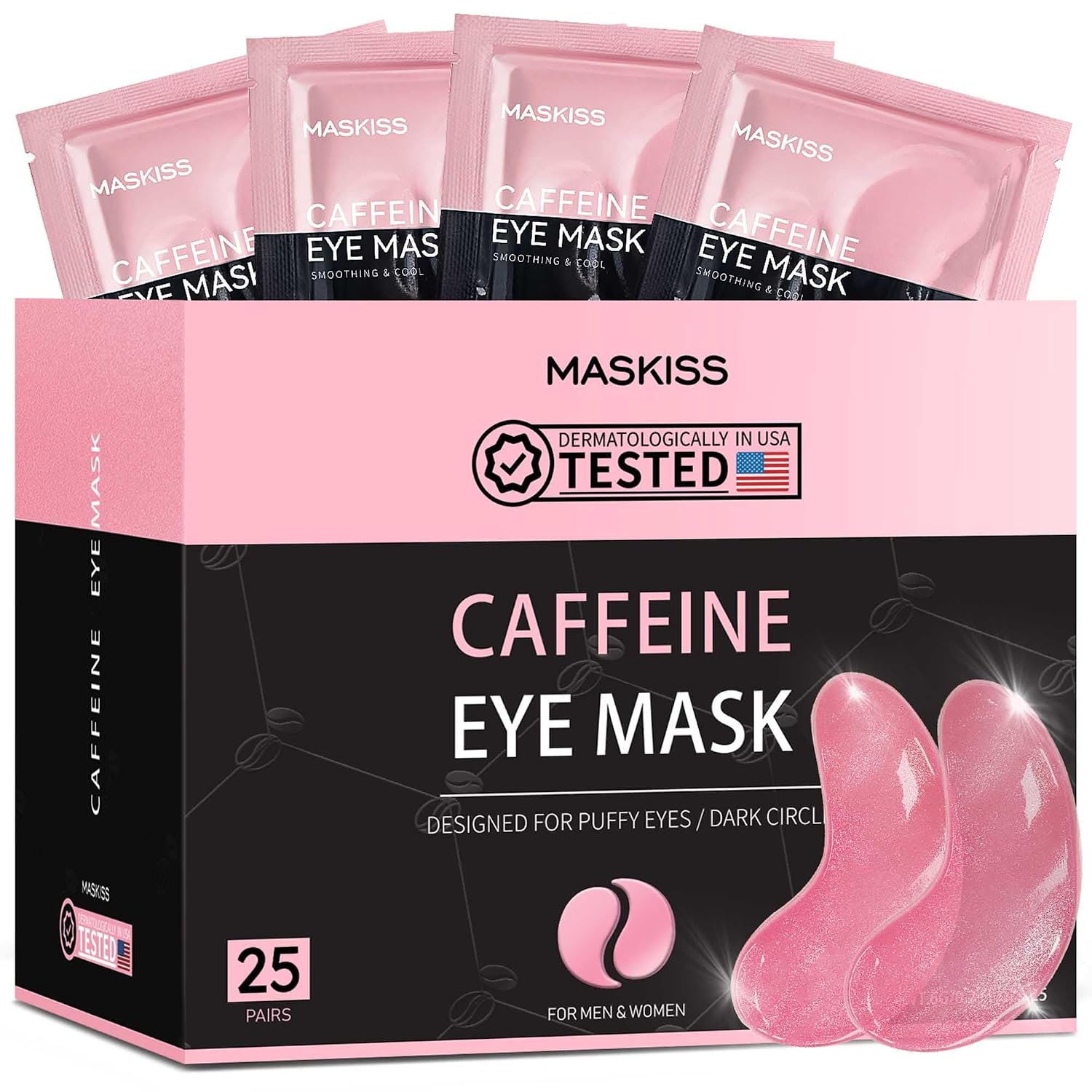 MASKISS PARCHES PARA DEBAJO DE LOS OJOS 25 PARES , MASCARILLAS DE CAFEĂNA PARA OJERAS, OJOS HINCHADOS Y BOLSAS DEBAJO - 1