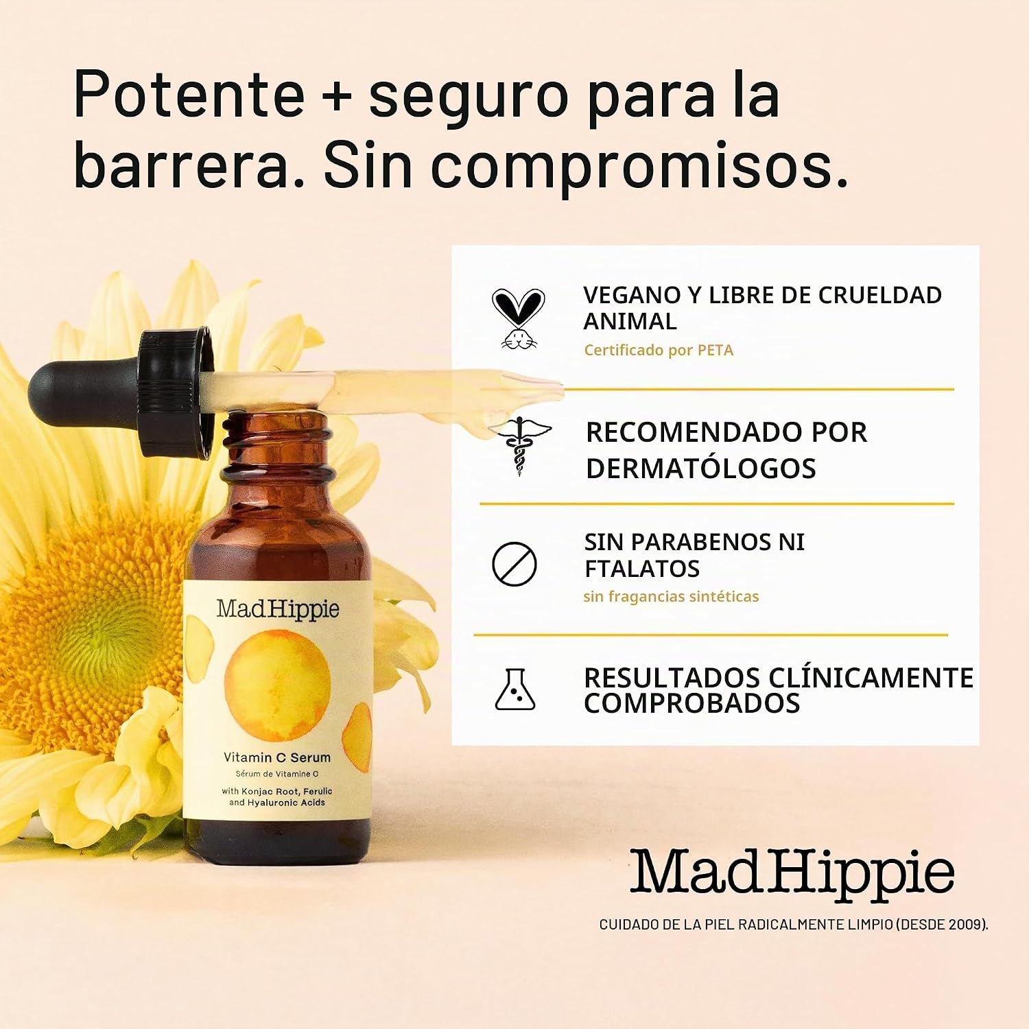 MAD HIPPIE SUERO DE VITAMINA C PARA LA CARA ÁCIDO HIALURÓNICO, ÁCIDO FERÚLICO Y VITAMINA E, ANTI-ENVEJECIMIENTO, BRILLO GLOW - 7