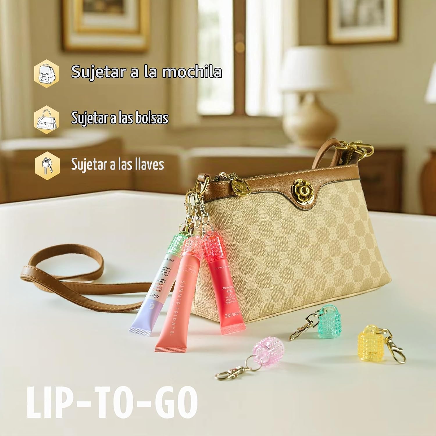 LLAVERO DE BÁLSAMO LABIAL CON TAPA PARA LANEIGE, SUMMER FRIDAY Y GLOSSIER, SOPORTE DE BÁLSAMO LABIAL PARA LLAVERO O BOLSO, - 2