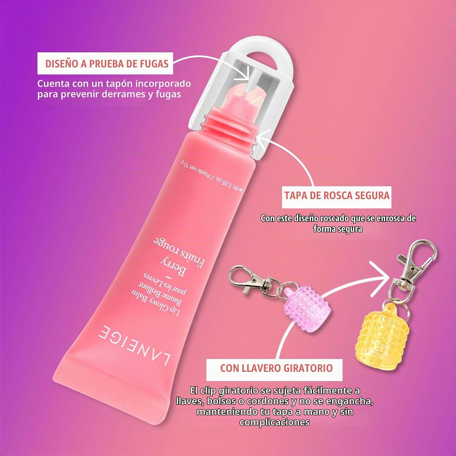 LLAVERO DE BÁLSAMO LABIAL CON TAPA PARA LANEIGE, SUMMER FRIDAY Y GLOSSIER, SOPORTE DE BÁLSAMO LABIAL PARA LLAVERO O BOLSO, - 4