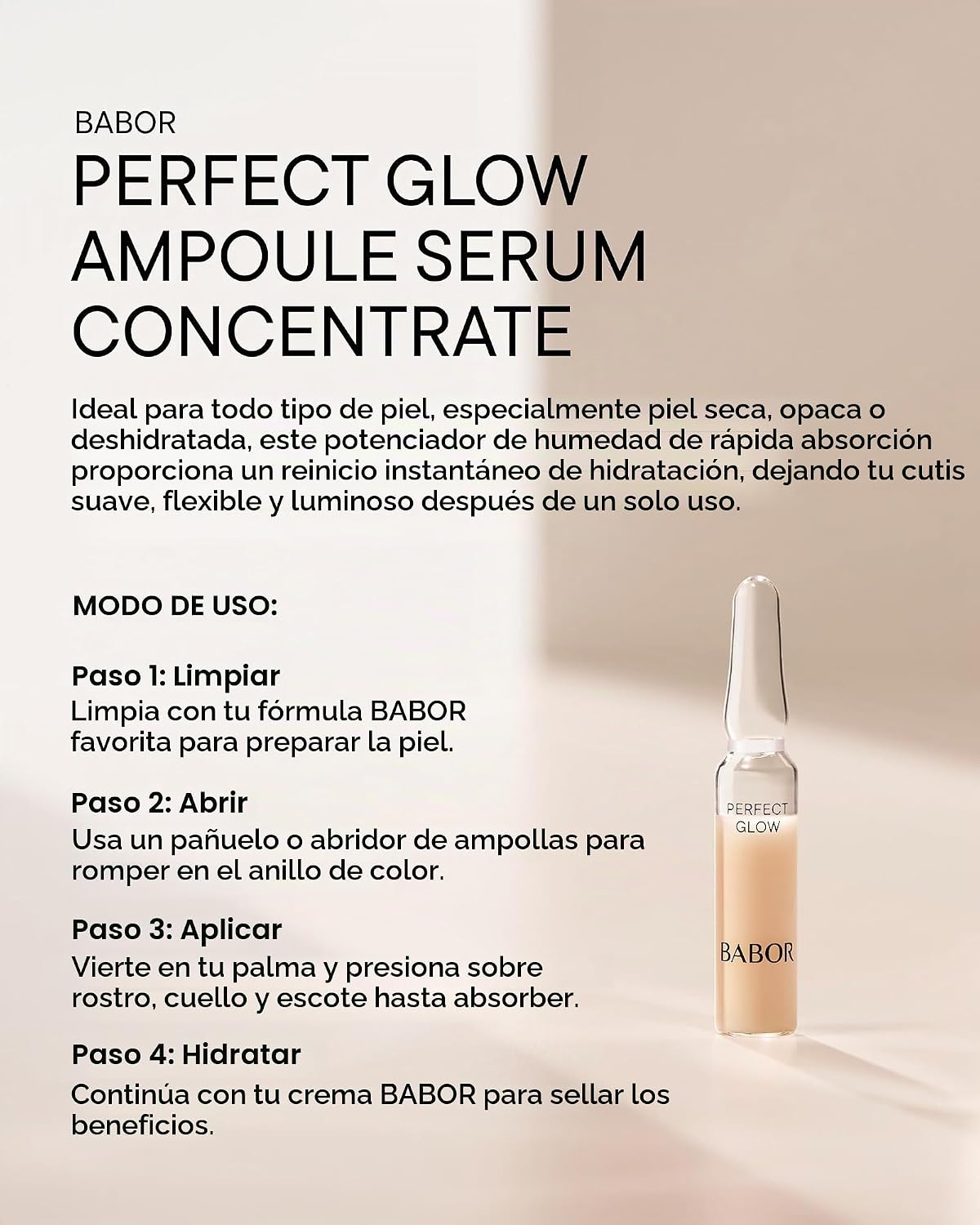 BABOR PERFECT BRILLO GLOW AMPOLLA SÉRUM FACIAL CONCENTRADO CONCENTRADOS, PERFECTION PEPTIDE P3 Y PIGMENTOS BRILLANTES - 6