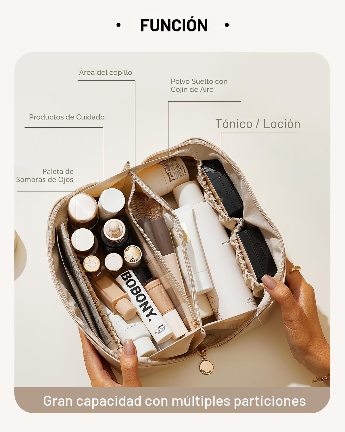 EACHY BOLSA DE MAQUILLAJE DE VIAJE, BOLSAS DE COSMÉTICOS DE GRAN CAPACIDAD PARA MUJER, BOLSA DE ASEO PLANA ABIERTA, - 3