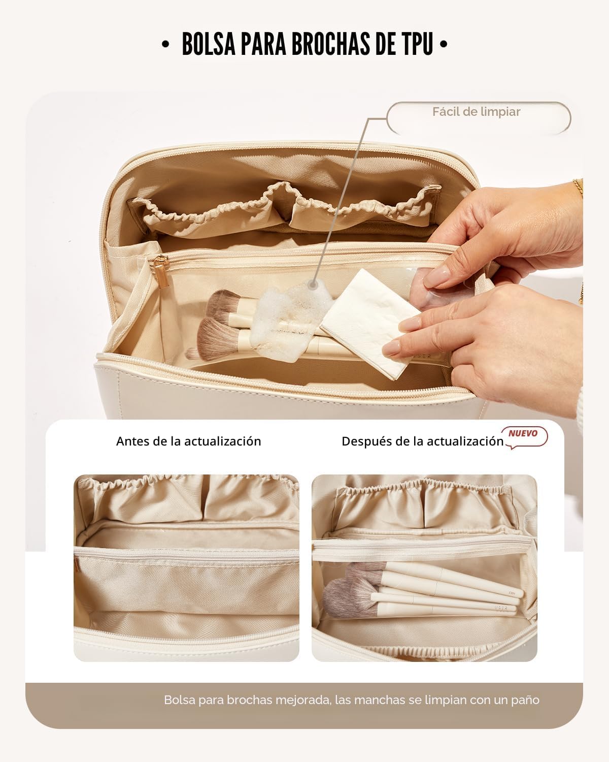 EACHY BOLSA DE MAQUILLAJE DE VIAJE, BOLSAS DE COSMÉTICOS DE GRAN CAPACIDAD PARA MUJER, BOLSA DE ASEO PLANA ABIERTA, - 4