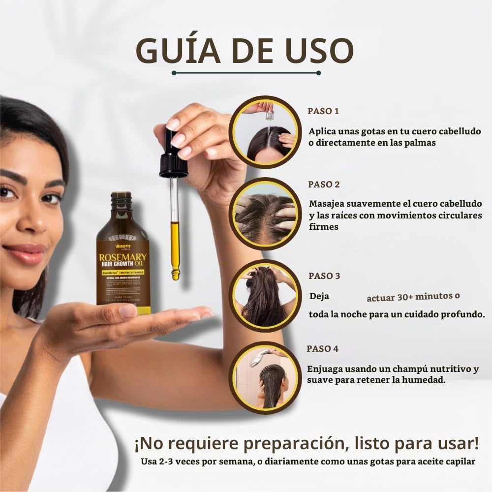 ACEITE DE ROMERO PARA EL CRECIMIENTO DEL CABELLO 3.4 ONZAS LÍQUIDAS INFUNDIDO CON BIOTINA, VITAMINA E, ACEITE DE ALMENDRAS - 5
