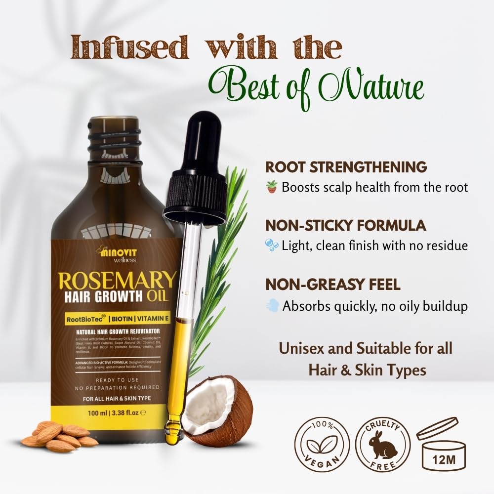 ACEITE DE ROMERO PARA EL CRECIMIENTO DEL CABELLO 3.4 ONZAS LÍQUIDAS INFUNDIDO CON BIOTINA, VITAMINA E, ACEITE DE ALMENDRAS - 6