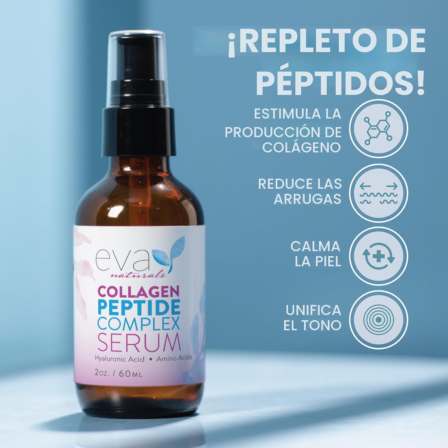 PEPTIDE COMPLEX SÉRUM FACIAL CONCENTRADO POR EVA NATURALS 2 ONZAS EL MEJOR SÉRUM FACIAL CONCENTRADO FACIAL ANTIEDAD, REDUCE - 2