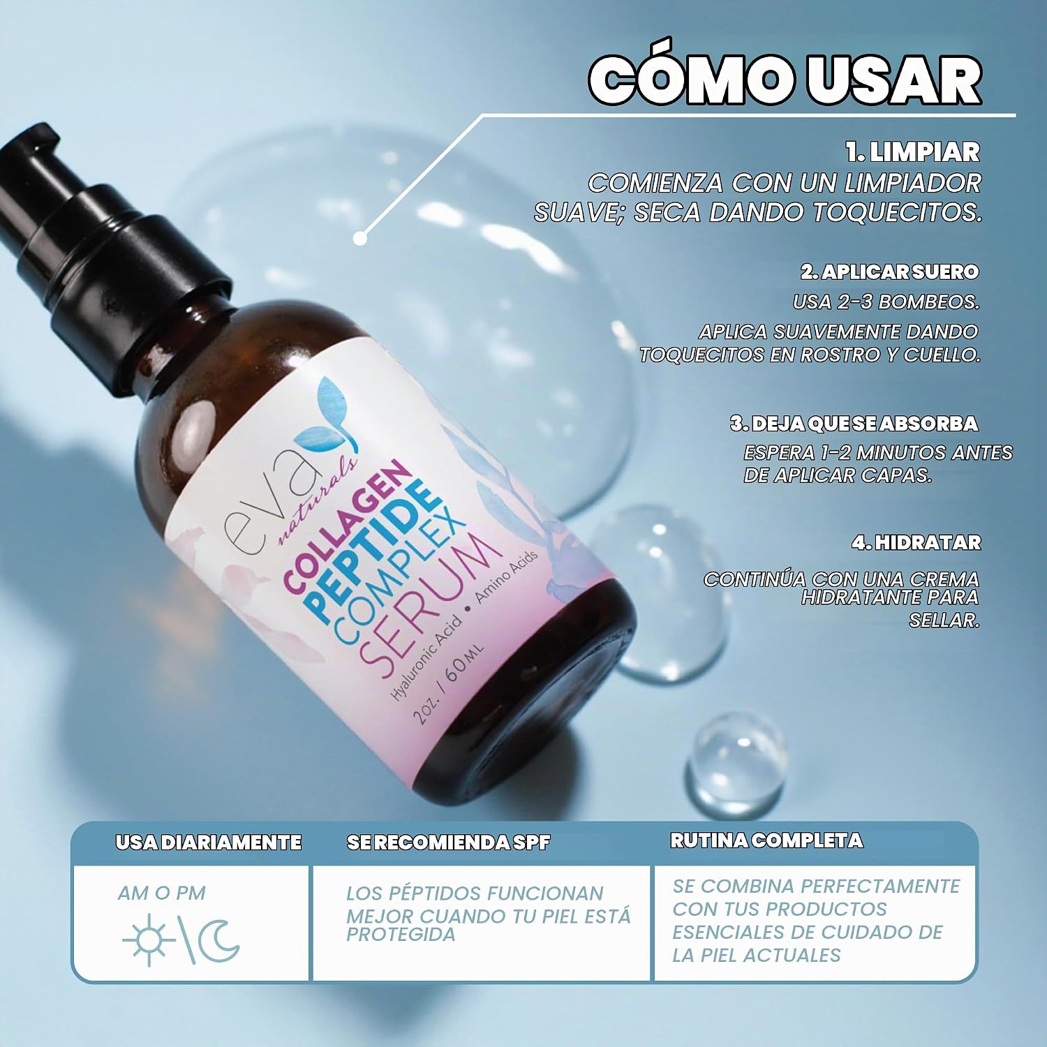 PEPTIDE COMPLEX SÉRUM FACIAL CONCENTRADO POR EVA NATURALS 2 ONZAS EL MEJOR SÉRUM FACIAL CONCENTRADO FACIAL ANTIEDAD, REDUCE - 5