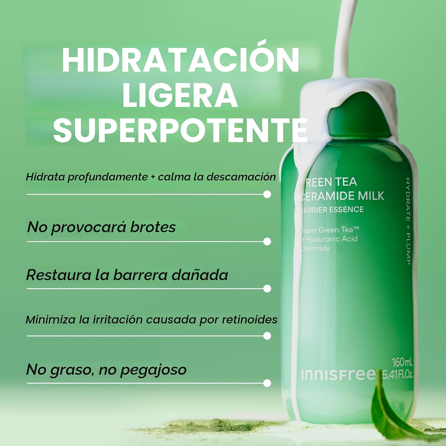 INNISFREE GREEN TEA CERAMIDE MILK HIDRATANTE FACIAL Y LIGHTWEIGHT KOREAN MILKY TÓNICO FACIAL PARA BARRIER REPAIR SUITABLE - 3
