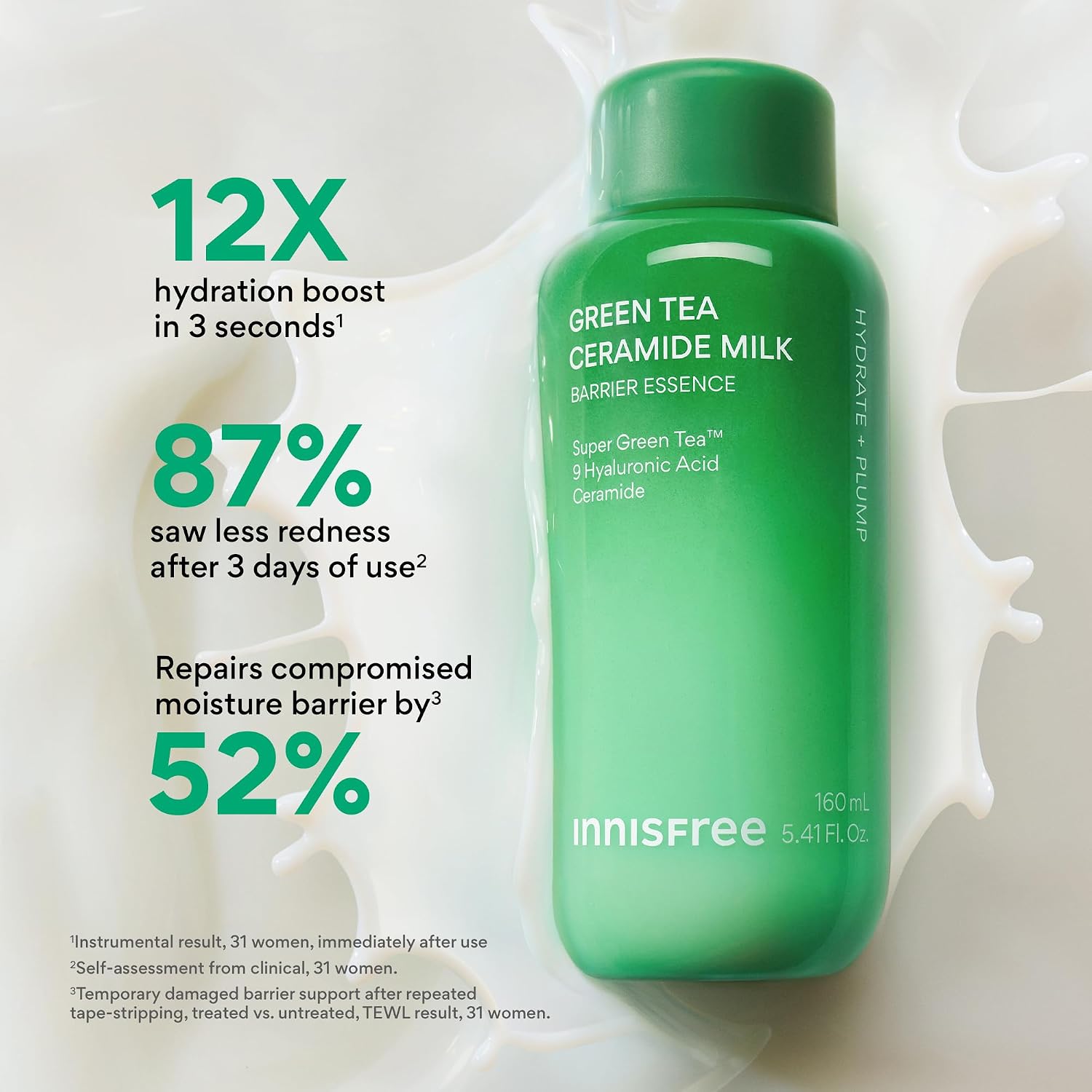 INNISFREE GREEN TEA CERAMIDE MILK HIDRATANTE FACIAL Y LIGHTWEIGHT KOREAN MILKY TÓNICO FACIAL PARA BARRIER REPAIR SUITABLE - 4