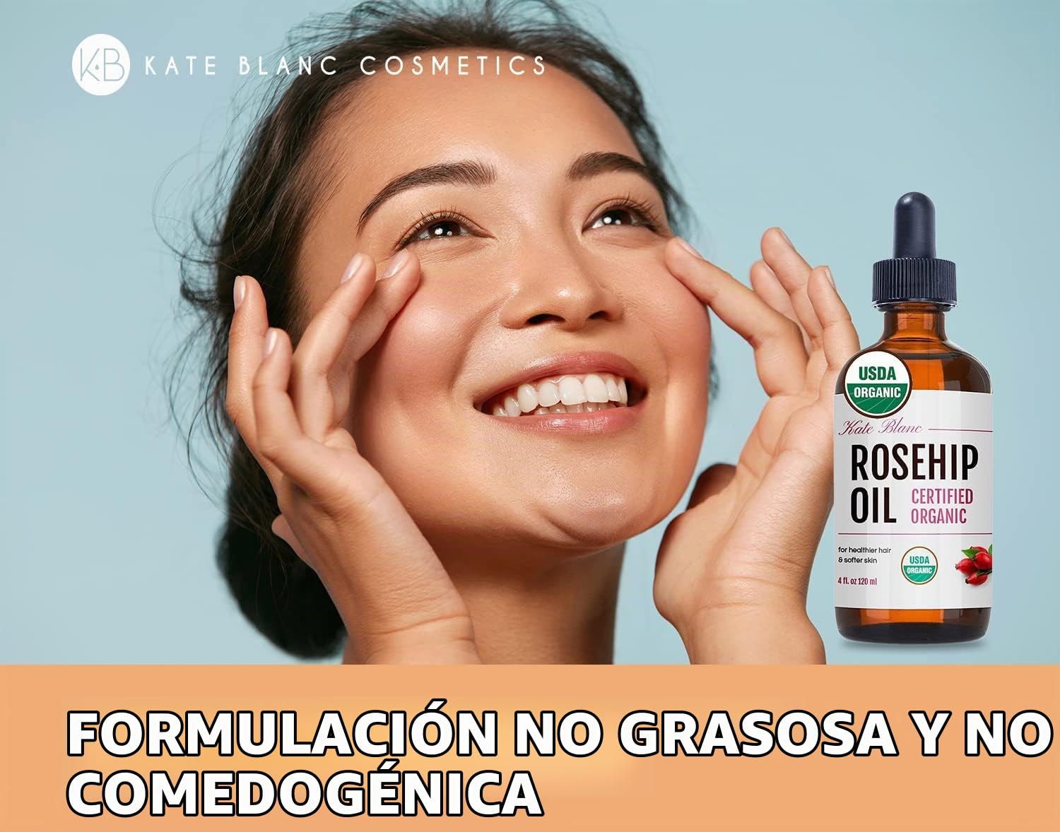 KATE BLANC COSMETICS ACEITE DE ROSA MOSQUETA PARA CARA Y PIEL 4 ONZAS, ORGÁNICO, PURO, PRENSADO EN FRÍO , ACEITE FACIAL - 3
