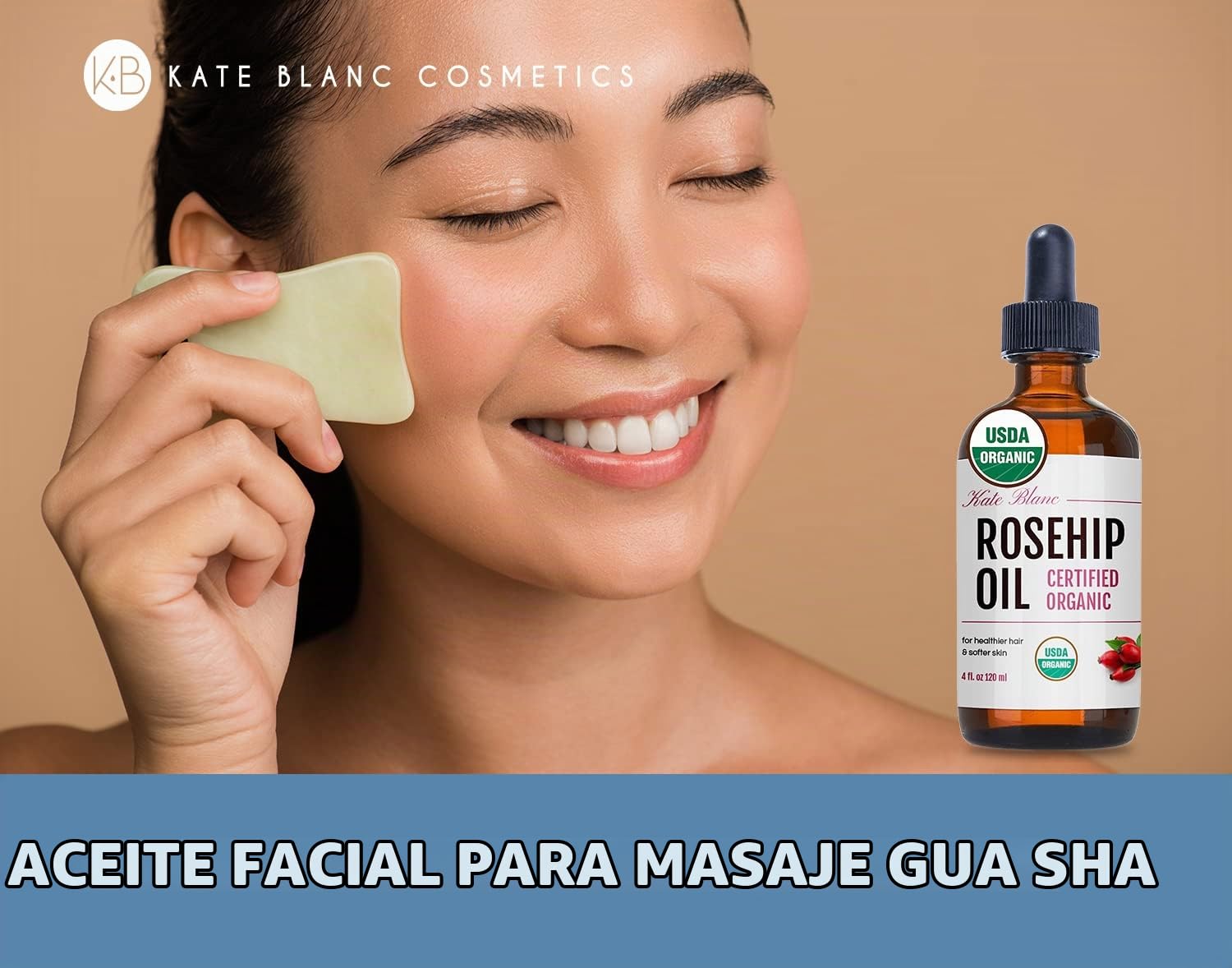 KATE BLANC COSMETICS ACEITE DE ROSA MOSQUETA PARA CARA Y PIEL 4 ONZAS, ORGÁNICO, PURO, PRENSADO EN FRÍO , ACEITE FACIAL - 4