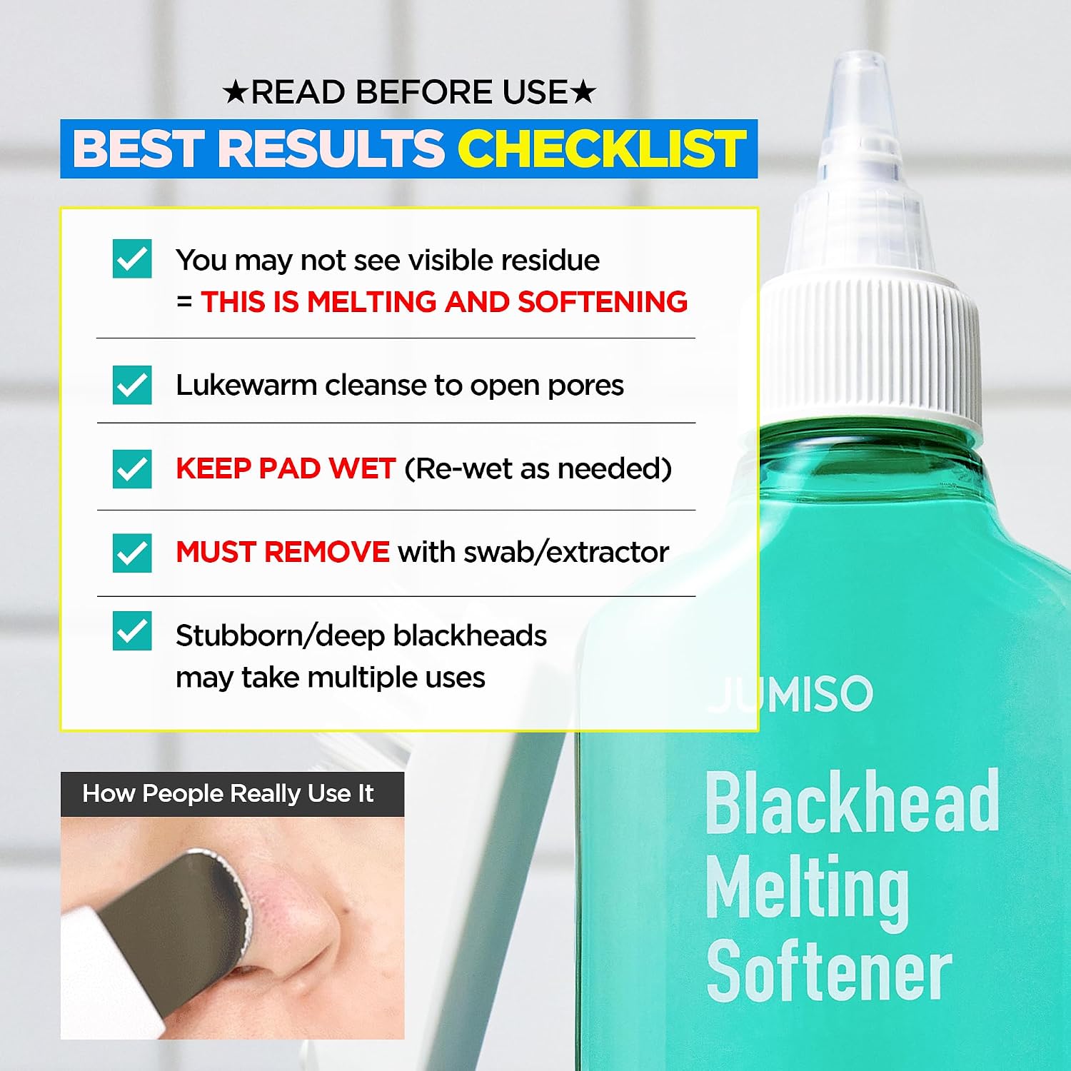 JUMISO KIT DE MAQUILLAJE REMOVEDOR DE PUNTOS NEGROS PARA NARIZ DE FRESA, 5.1 FL OZ ALMOHADILLAS HISOPOS - 3
