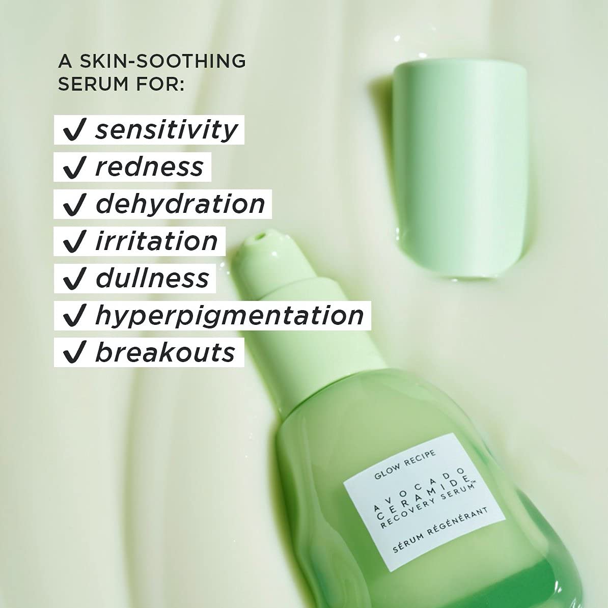 SUERO DE CERÁMIDA DE AGUACATE BRILLO GLOW RECIPE - SUERO FACIAL HIDRATANTE Y CALMANTE PARA MUJERES Y HOMBRES, ALIVIO - 4