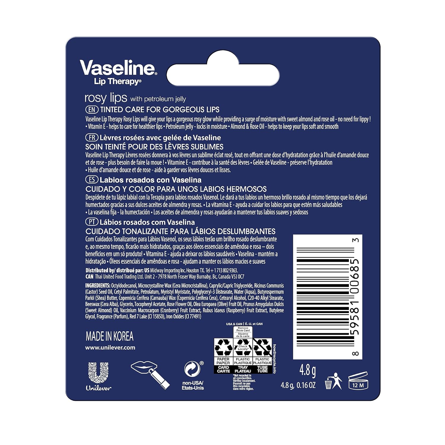 VASELINE TERAPIA LABIAL ROSY, NUTRICIÓN DE ACCIÓN RÁPIDA, IDEAL PARA LABIOS PARTIDOS, SECOS, AGRIETADOS O DAÑADOS, BÁLSAMO - 4
