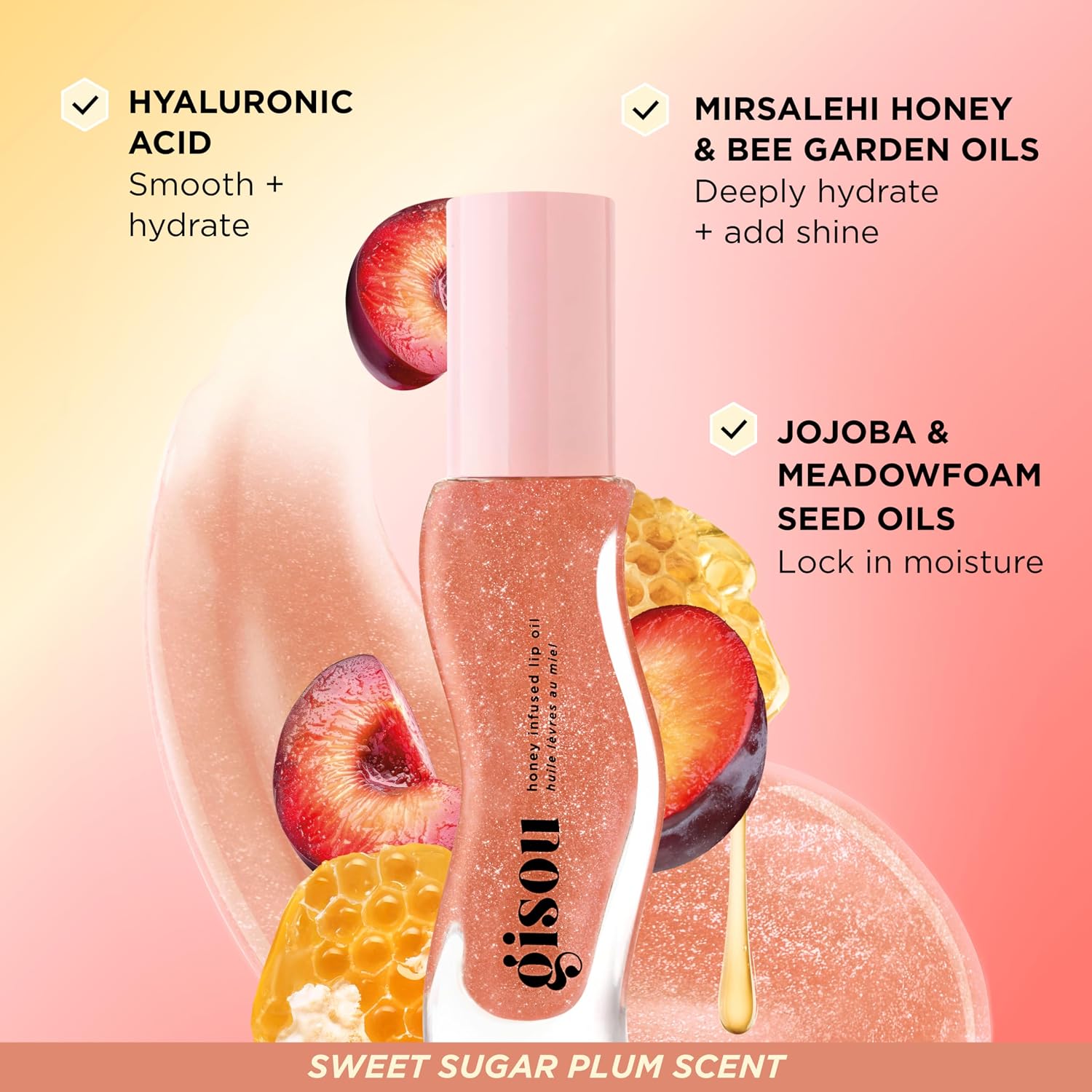 GISOU ACEITE LABIAL CON INFUSIÓN DE MIEL 0.27 ONZAS LÍQUIDAS , CIRUELA GLASEADA - 5