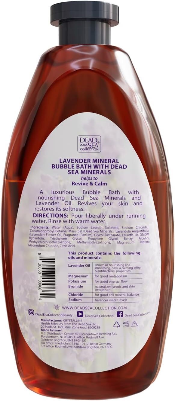 DEAD SEA COLLECTION BAÑO DE BURBUJAS CON LAVANDA PARA MUJERES Y HOMBRES, ACEITE DE LAVANDA Y MINERALES PUROS DEL MAR MUERTO, - 7